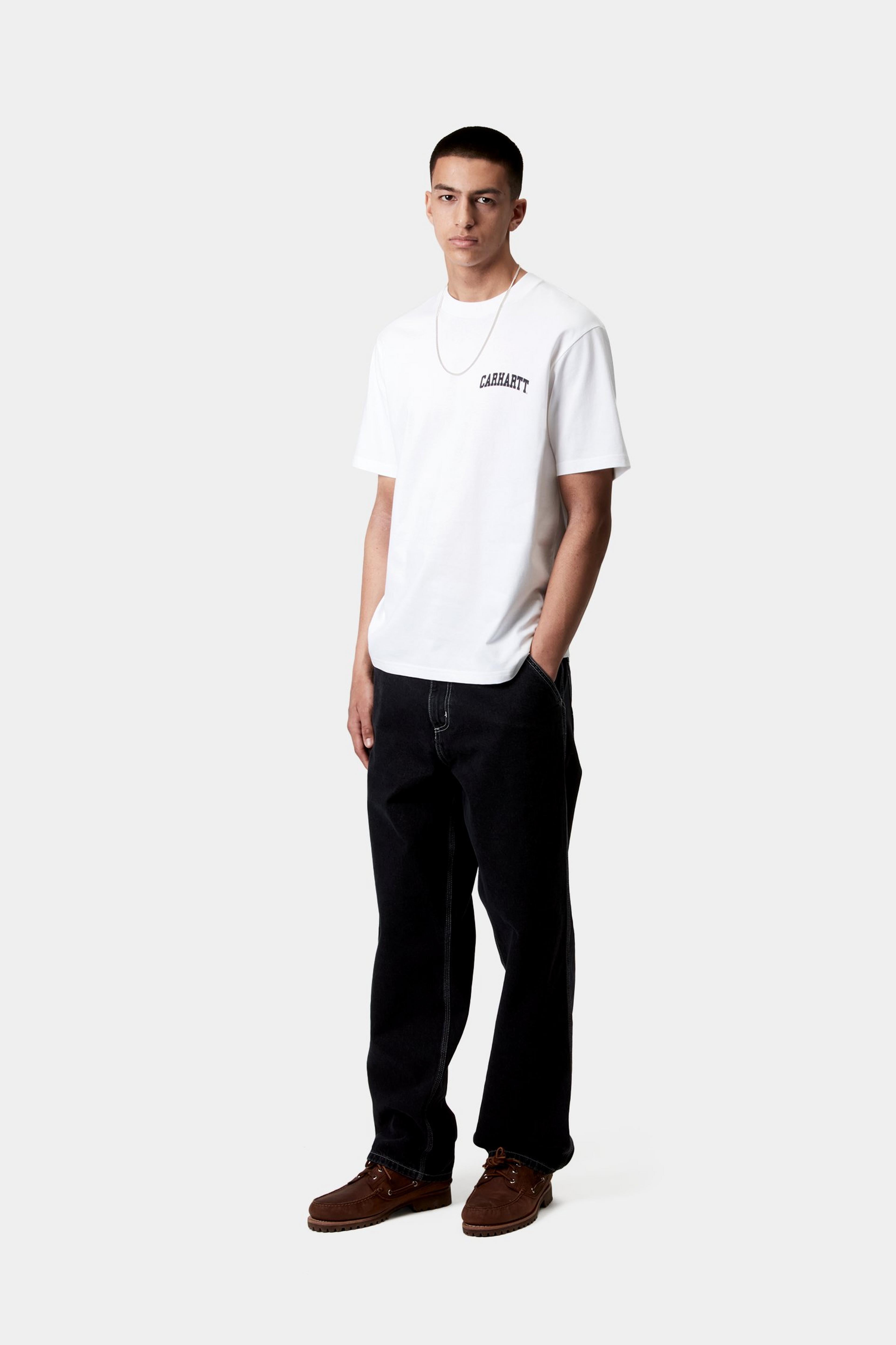 S/S University Script T-Shirt - White / Black