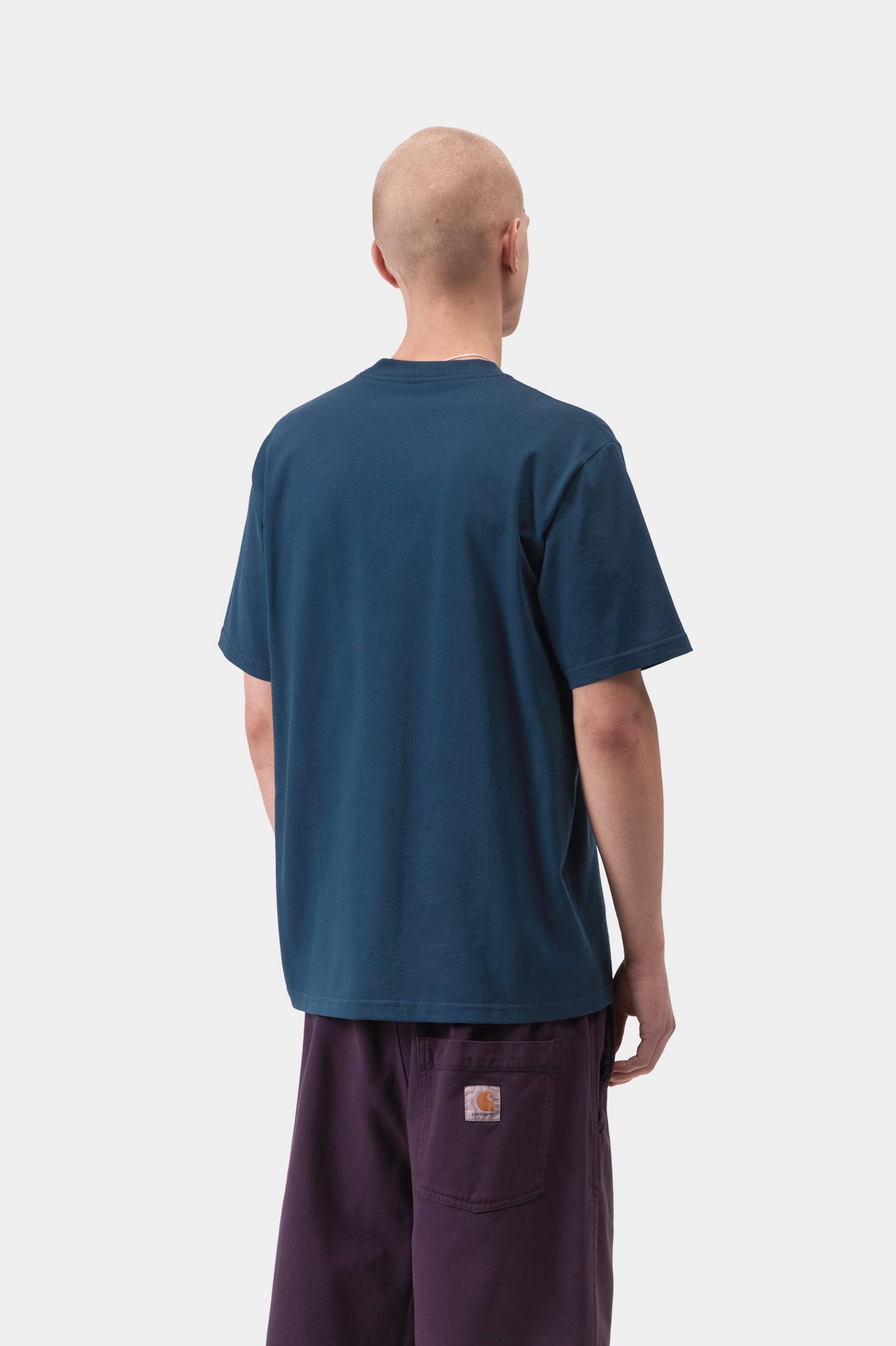 S/S University Script T-Shirt - Blue River / White