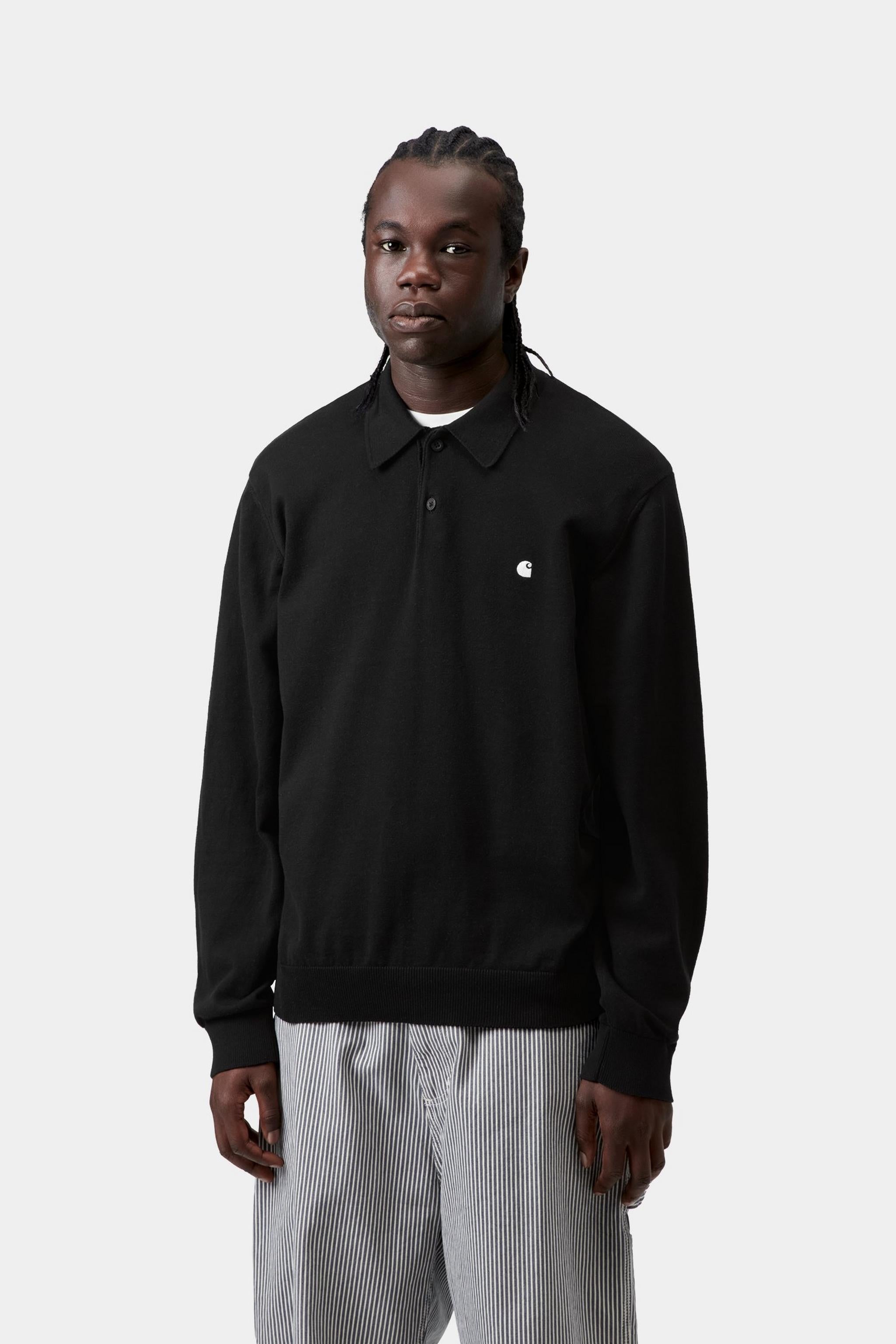 L/S Madison Polo - Black / White