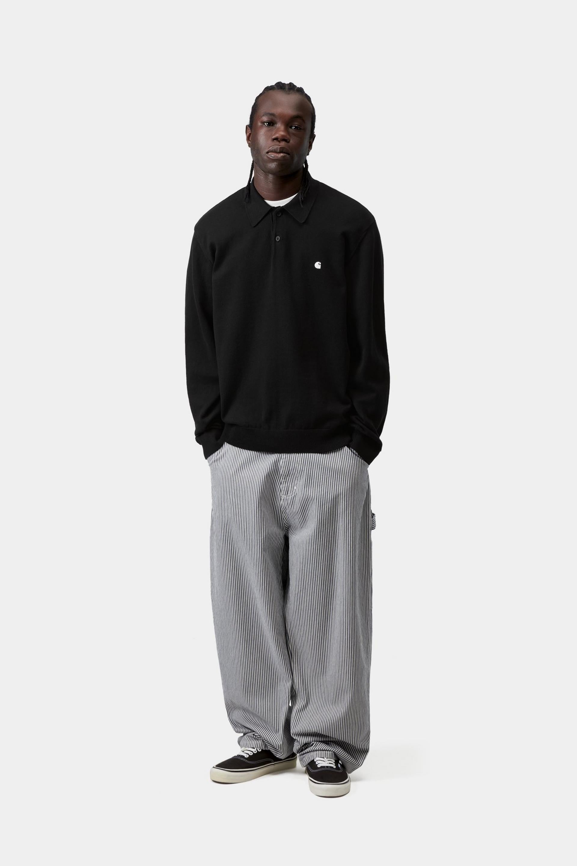 L/S Madison Polo - Black / White