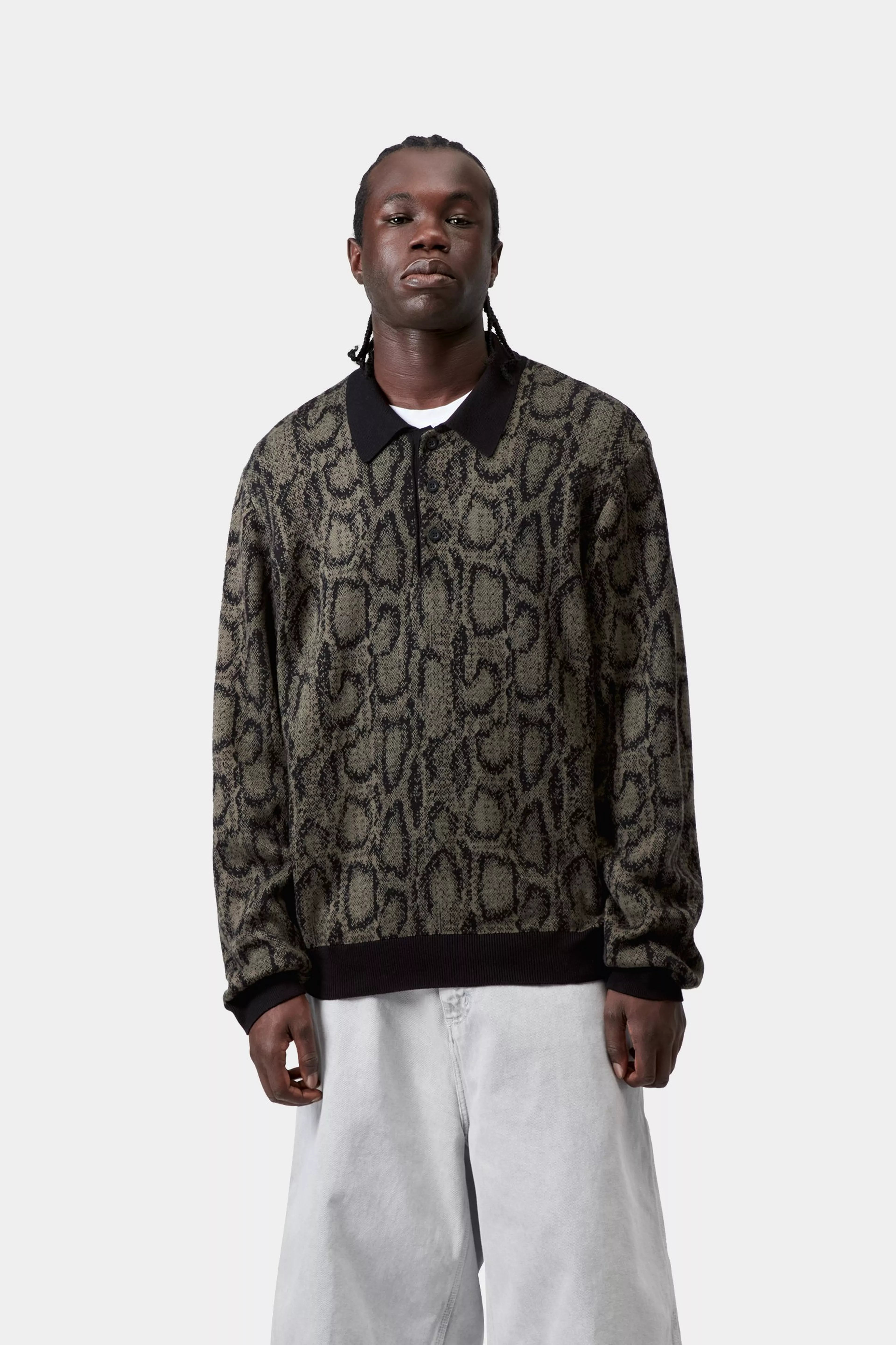 L/S Snake Polo - Snake Camo Jacquard, Velvet Blue
