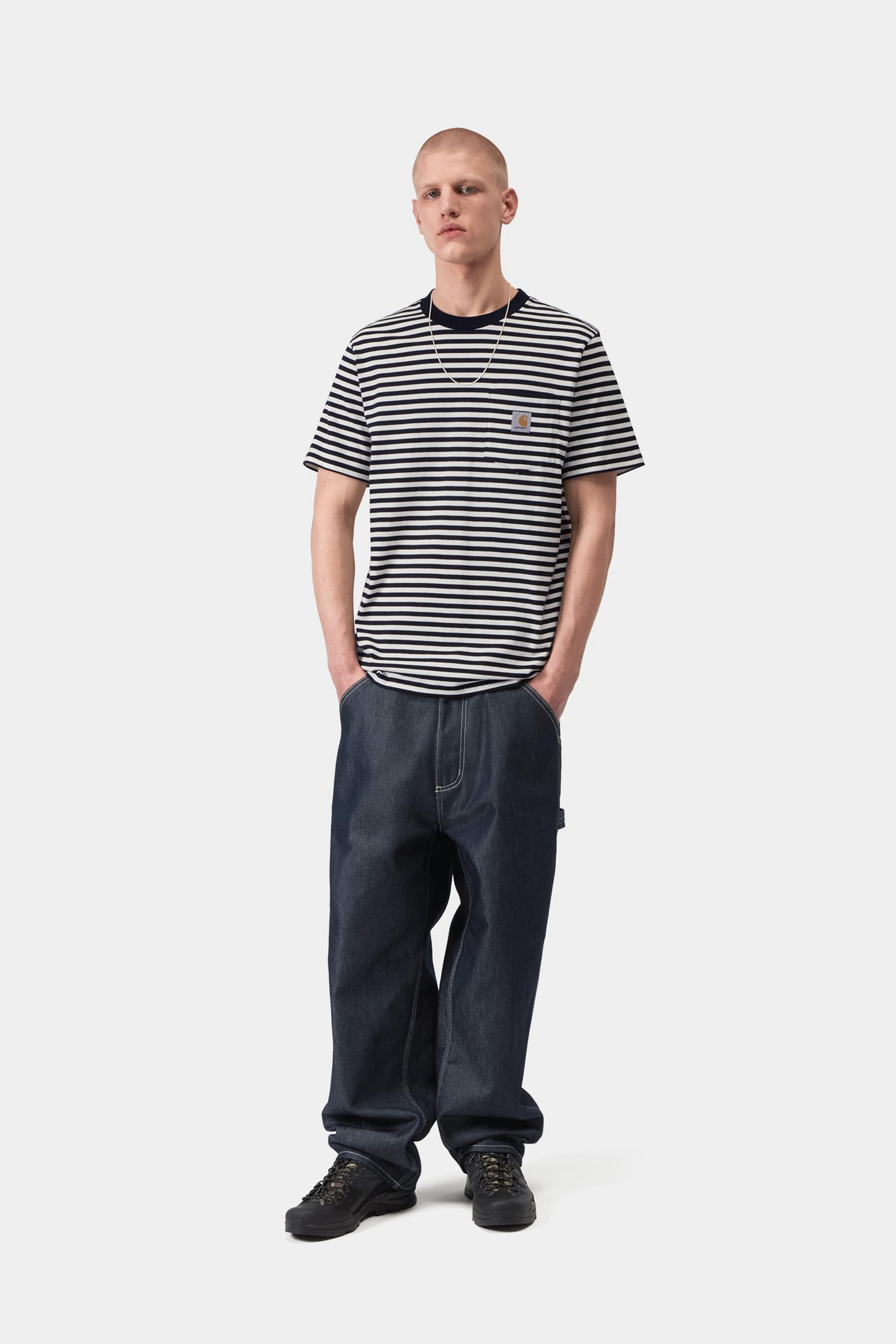 S/S Ezra Pocket T-Shirt - Ezra Stripe, Black / Wax