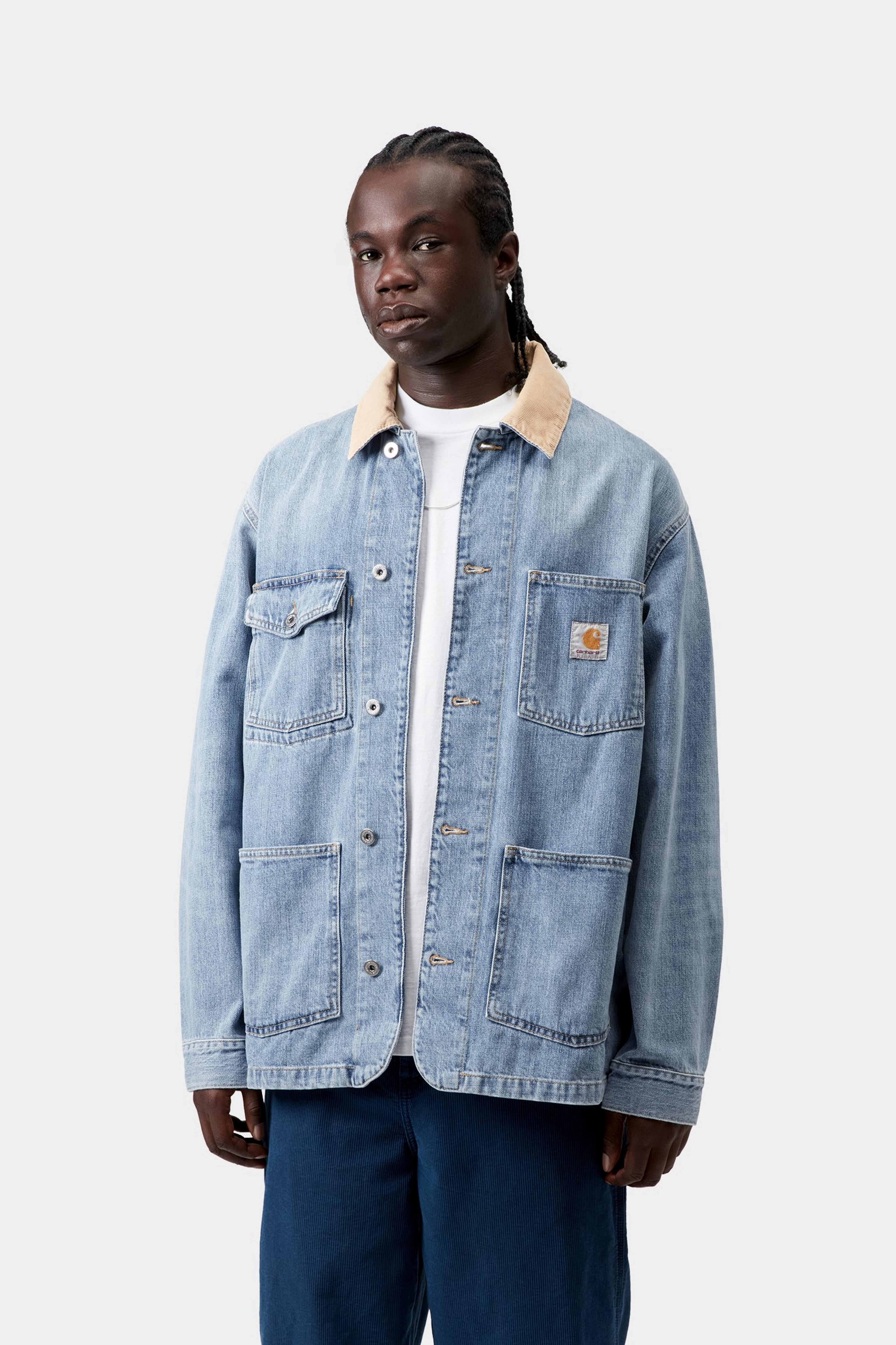 Warren Chore Coat - Blue / Dusty H Brown, Burst washed