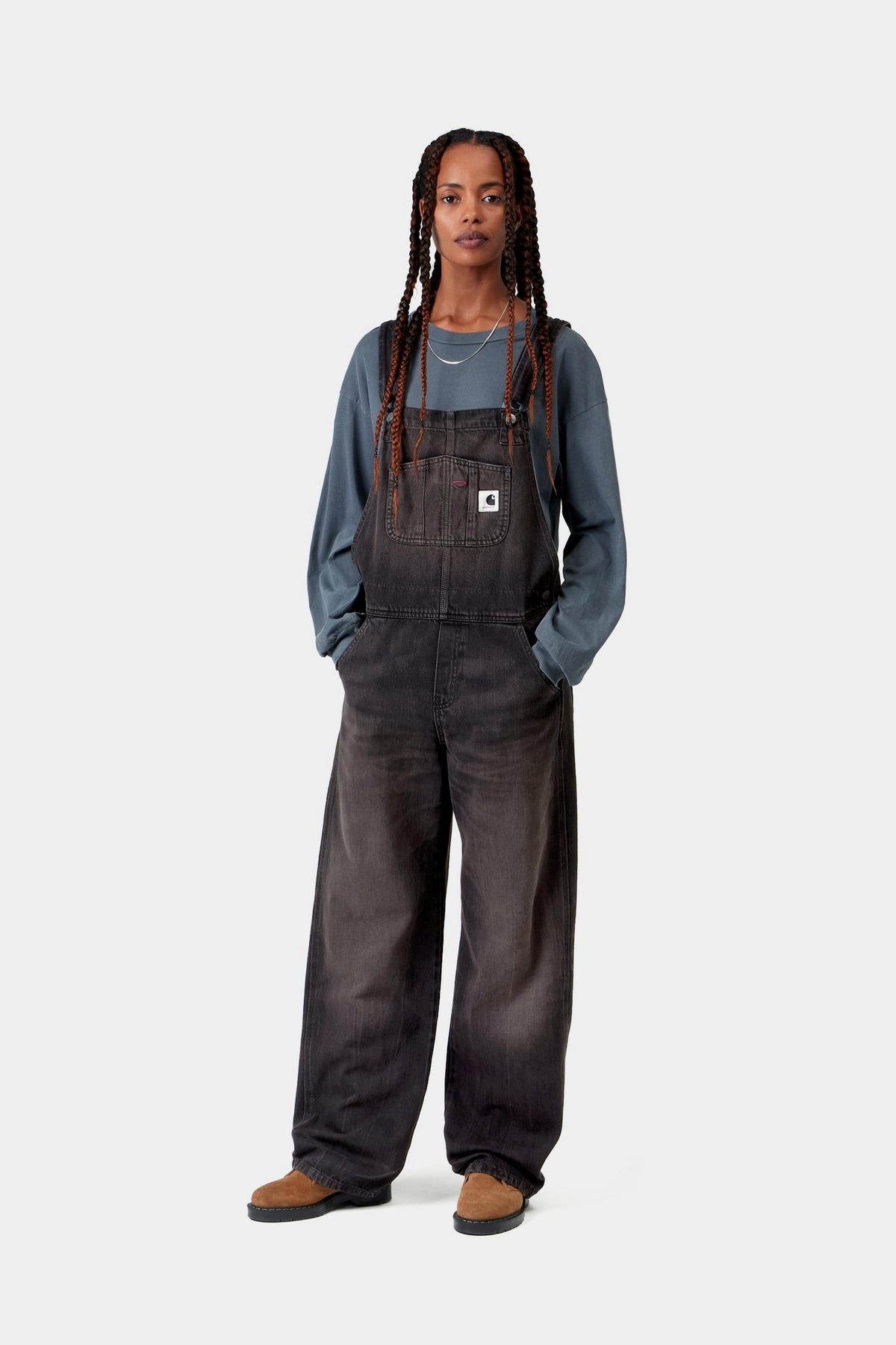 W' Bib Overall Straight - Black tobacco used wash