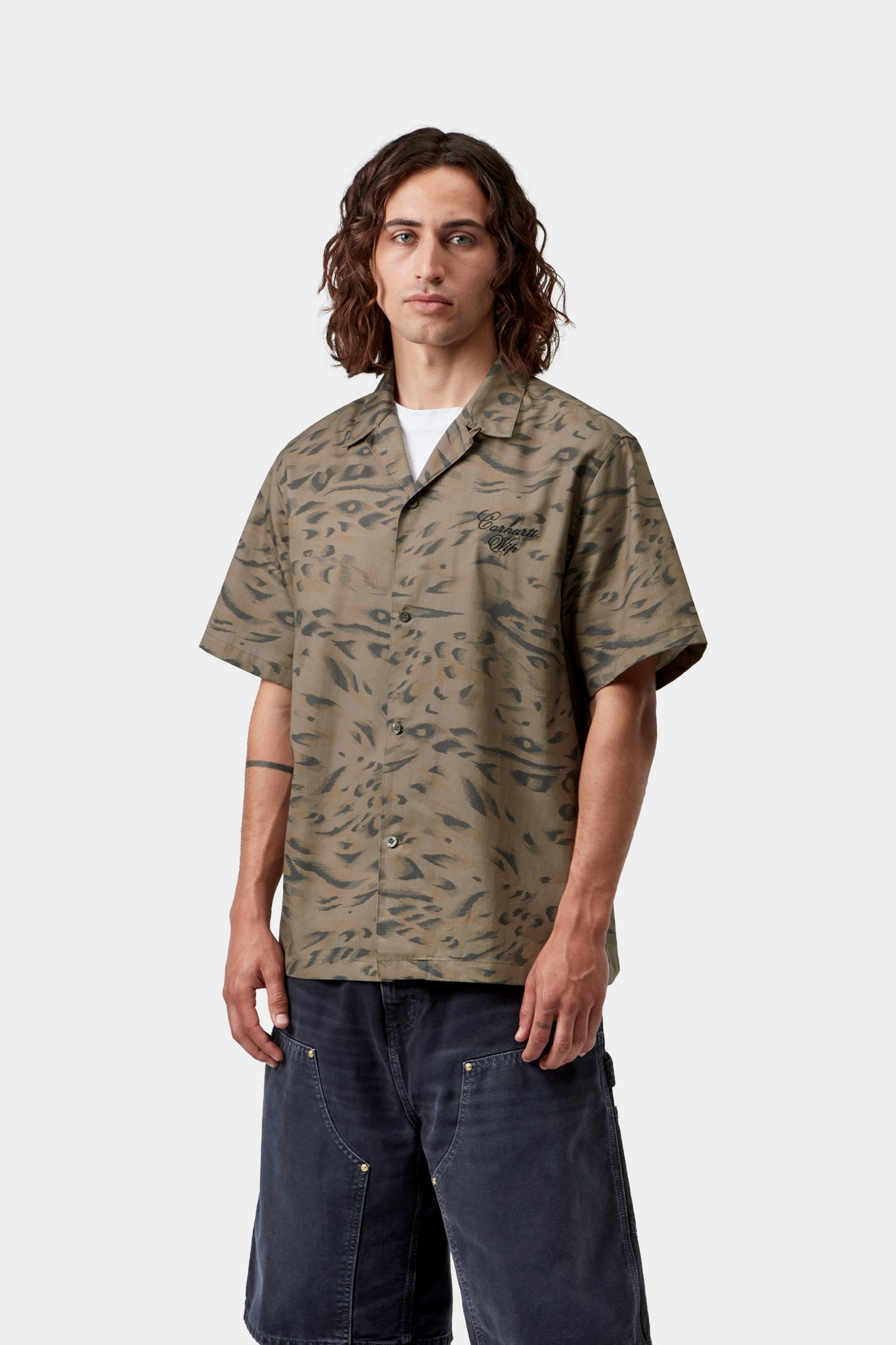 S/S Travon Shirt - Duck Feather Print, Cypress / Black