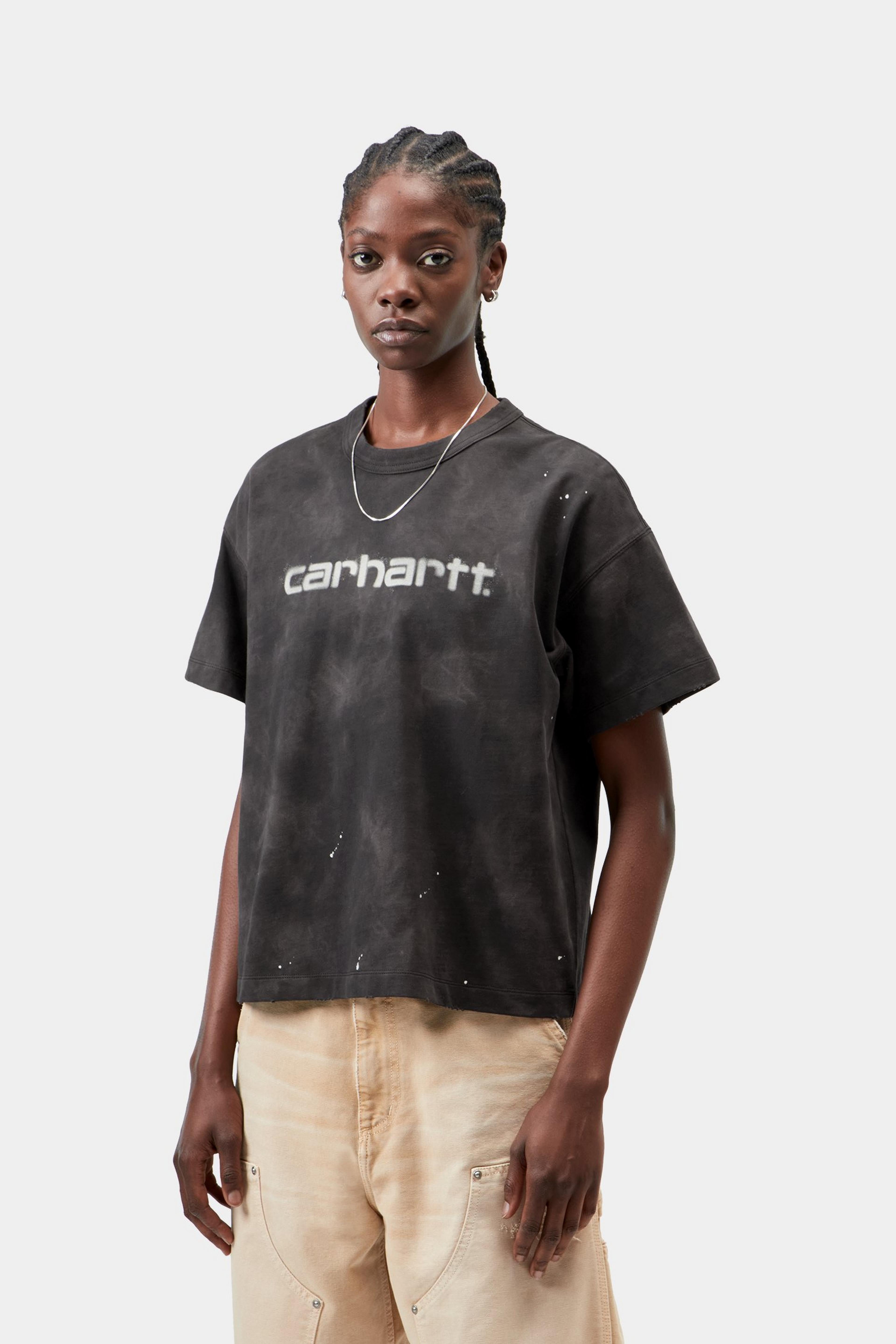W' S/S Painter T-Shirt - Black, Destroy wash, splatter