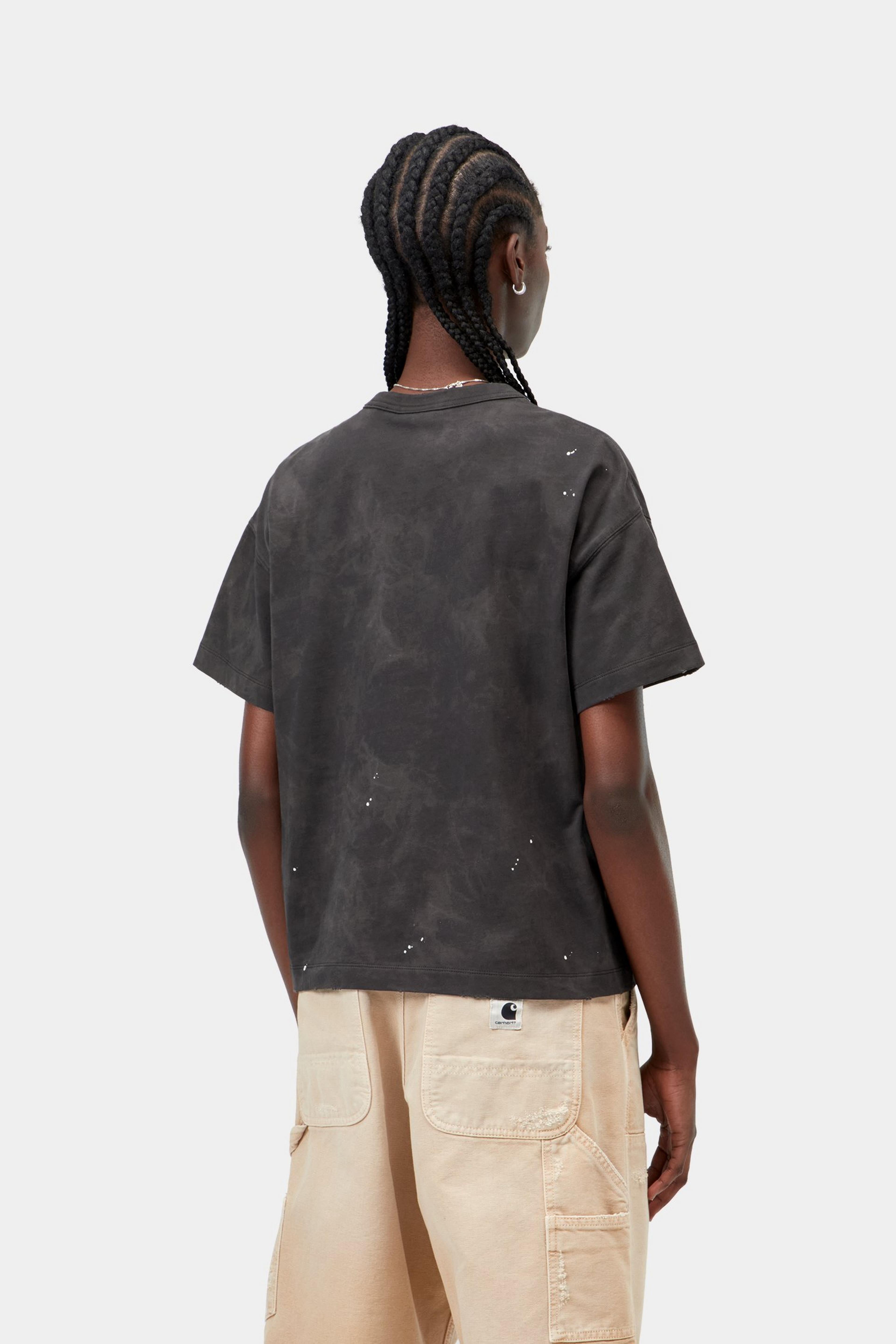 W' S/S Painter T-Shirt - Black, Destroy wash, splatter