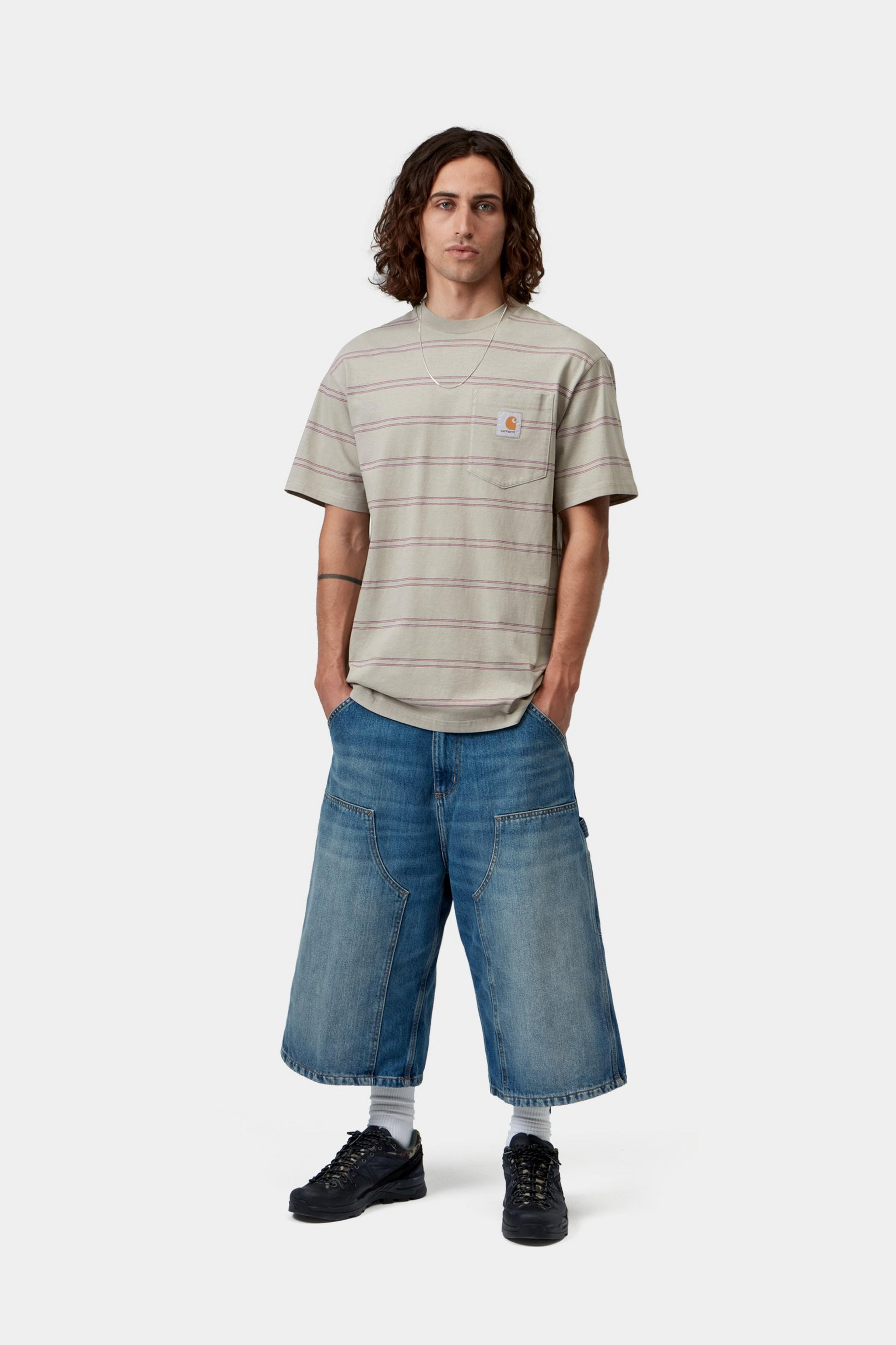 S/S Bert Pocket T-Shirt - Bert Stripe, Shady Green / Havana, Garment dyed 4