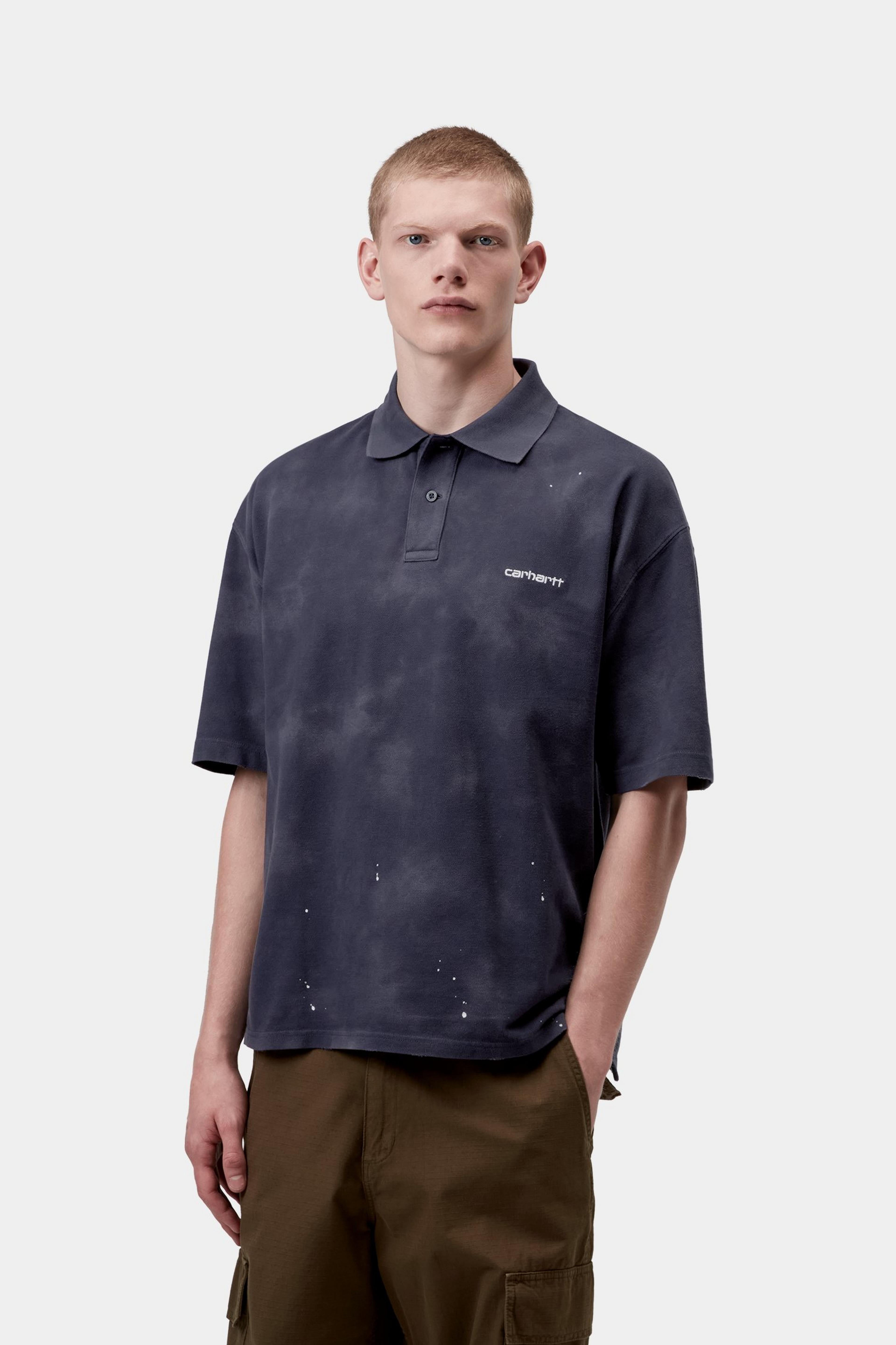 S/S Painter Polo - Dark Navy, Destroy wash, splatter