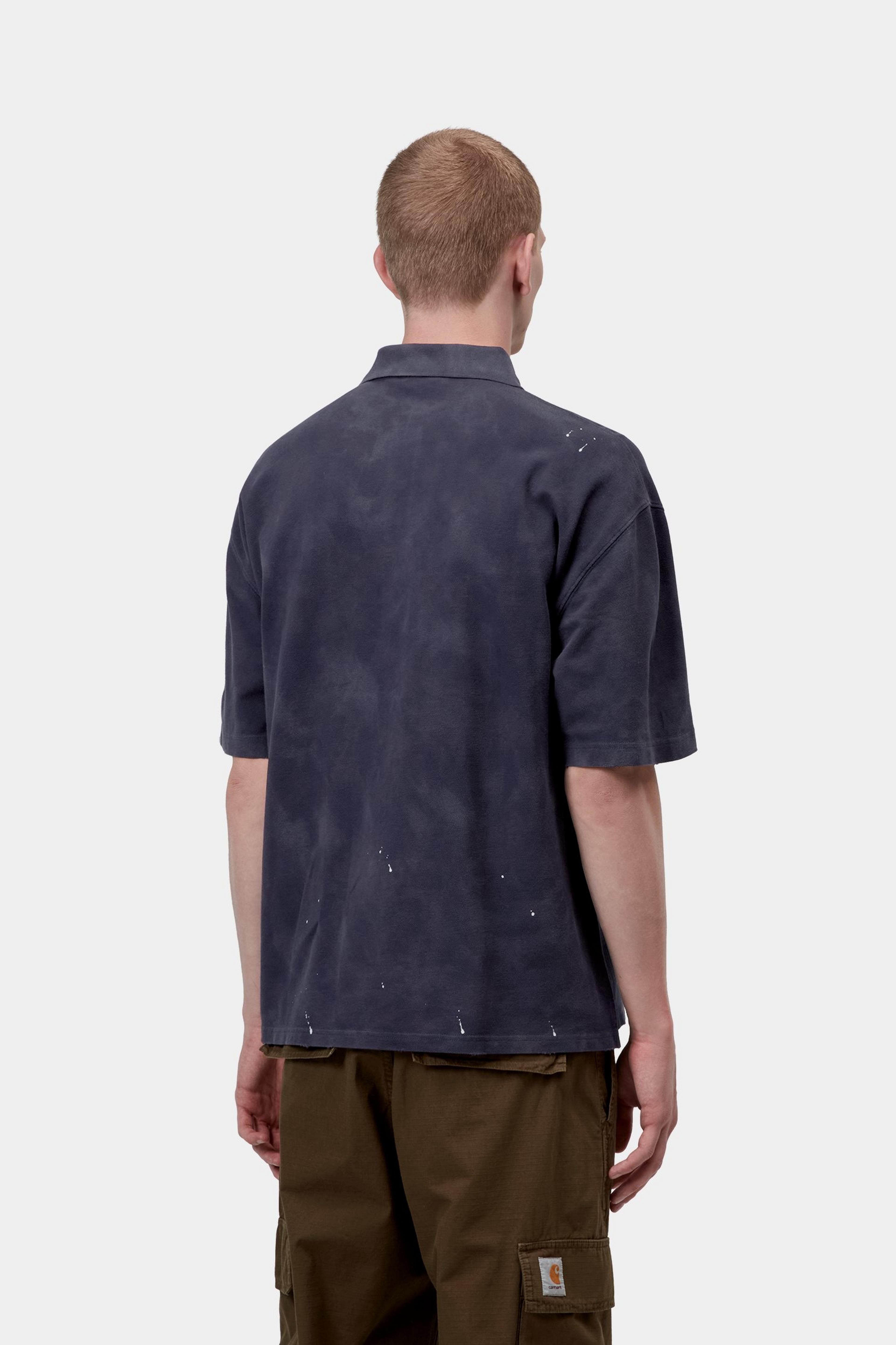 S/S Painter Polo - Dark Navy, Destroy wash, splatter