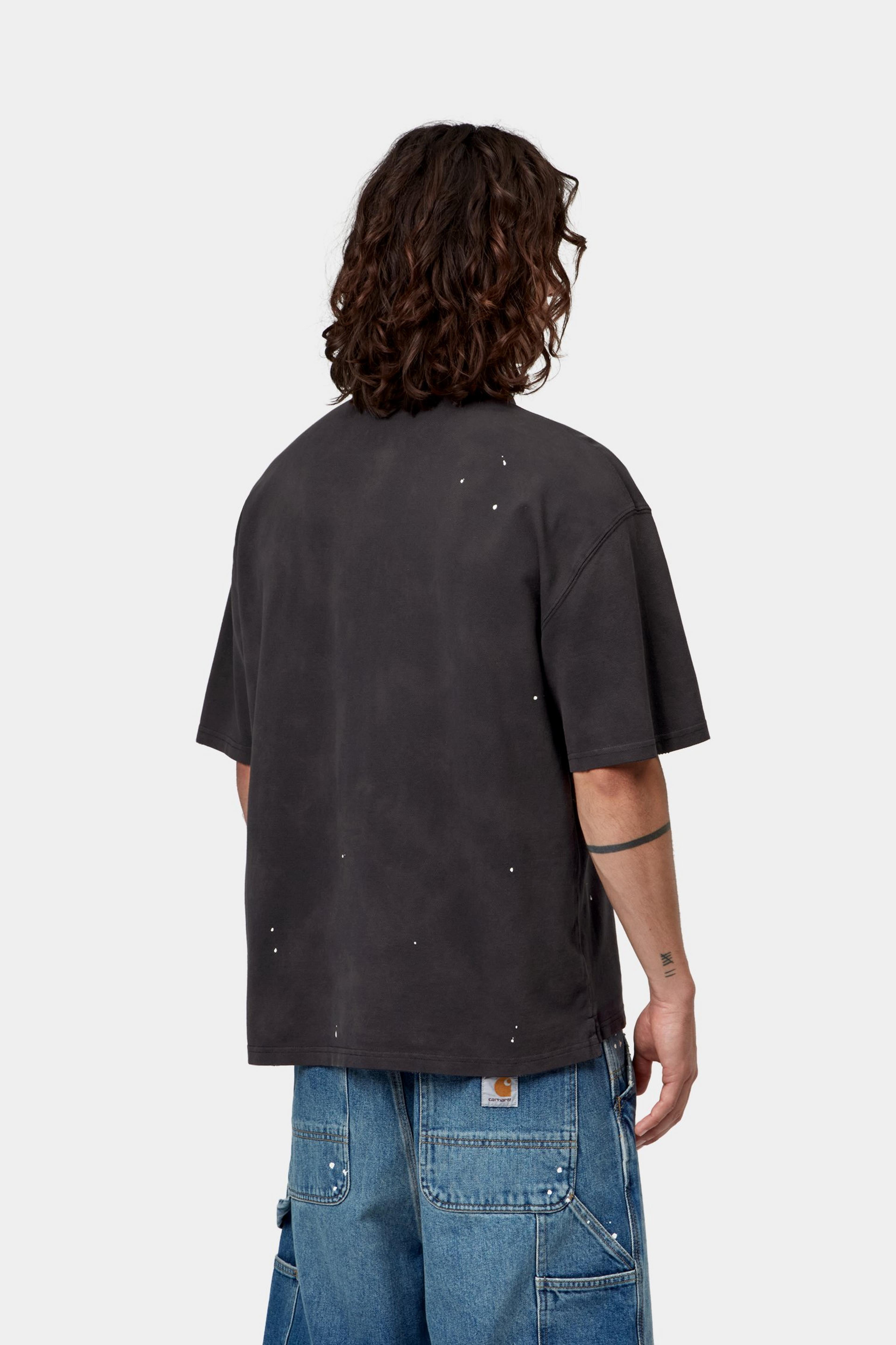 S/S Painter Polo - Black, Destroy wash, splatter