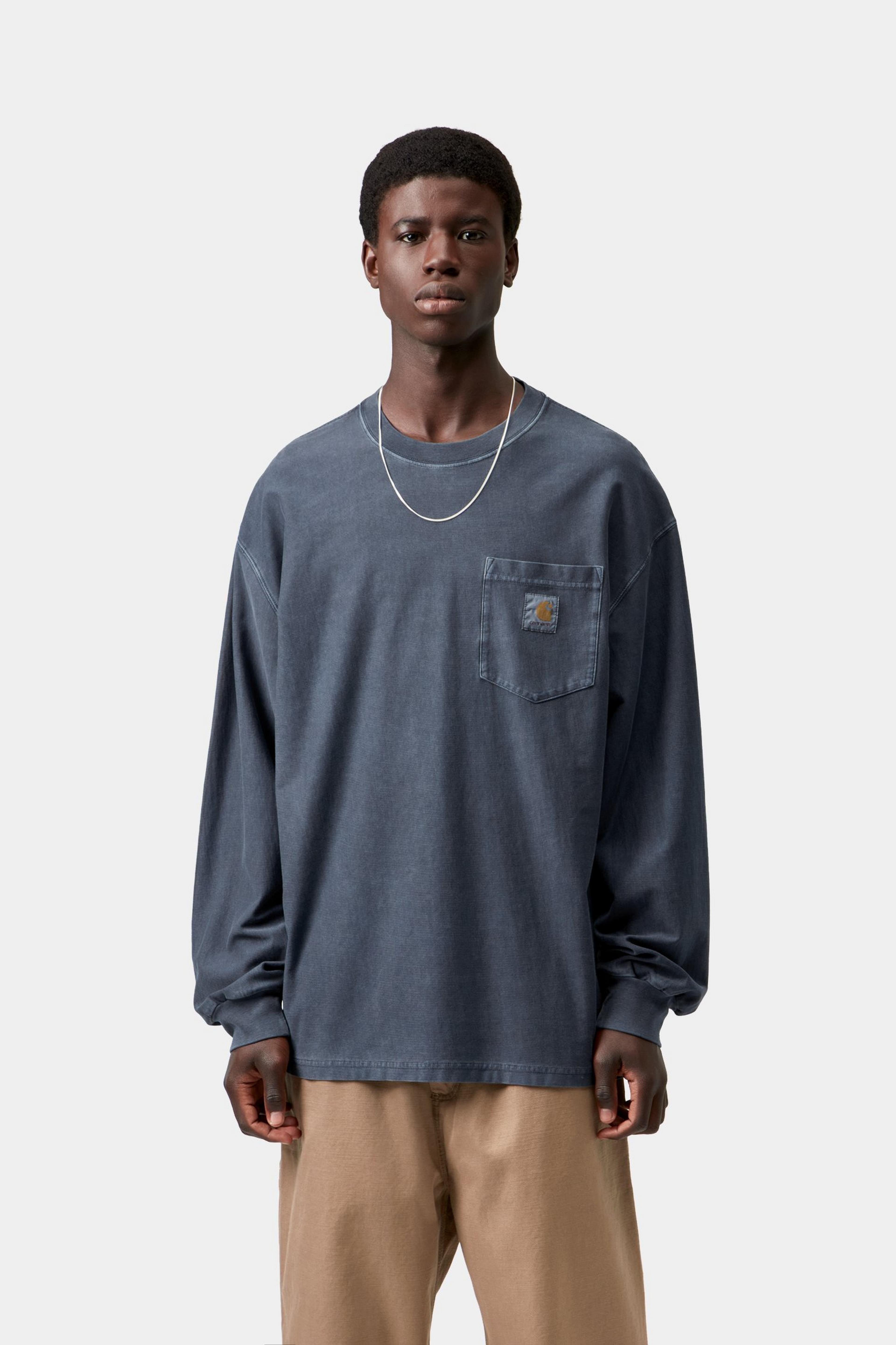L/S Loose Pocket T-Shirt - Dark Navy, Garment dyed 2