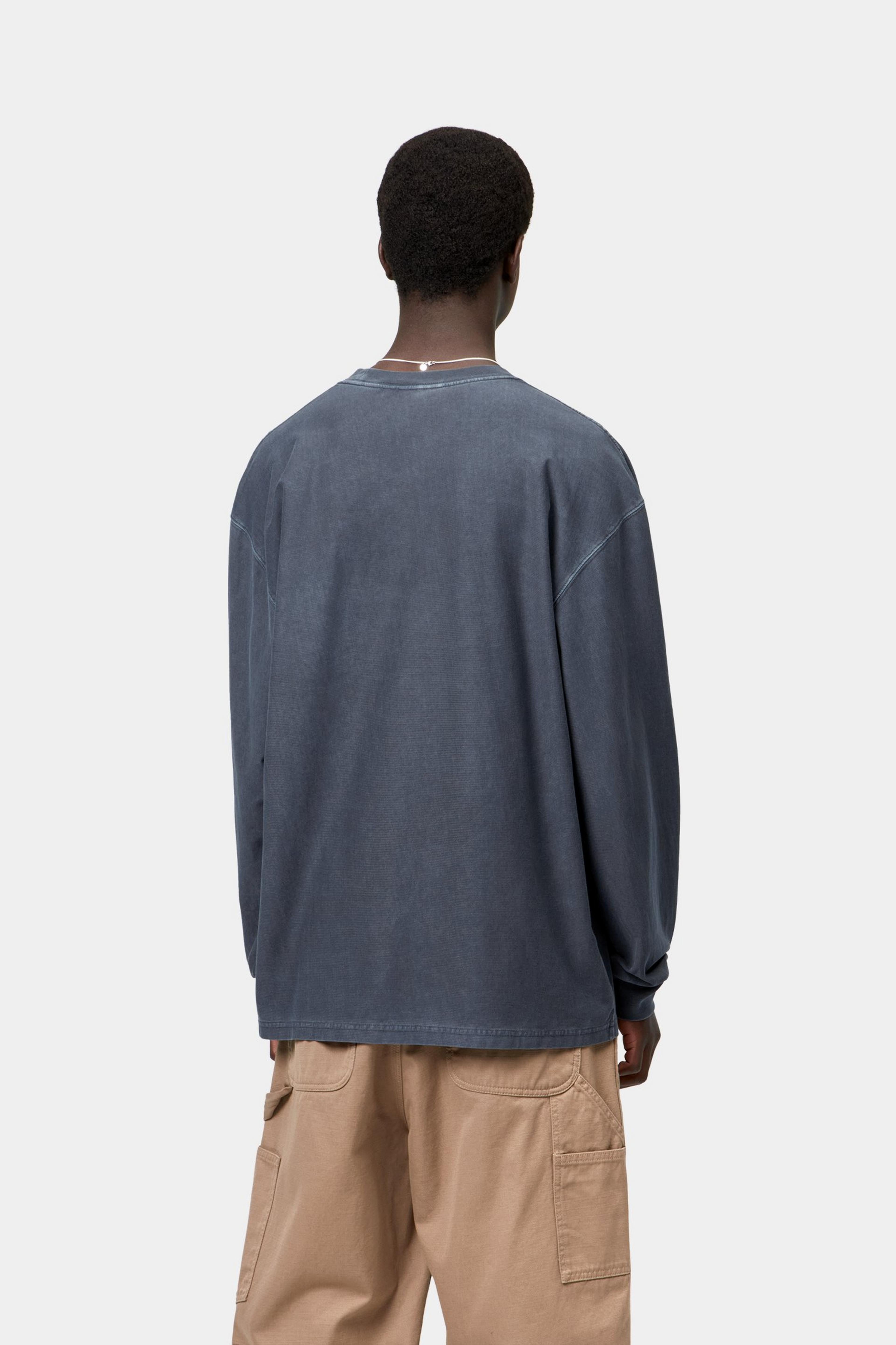 L/S Loose Pocket T-Shirt - Dark Navy, Garment dyed