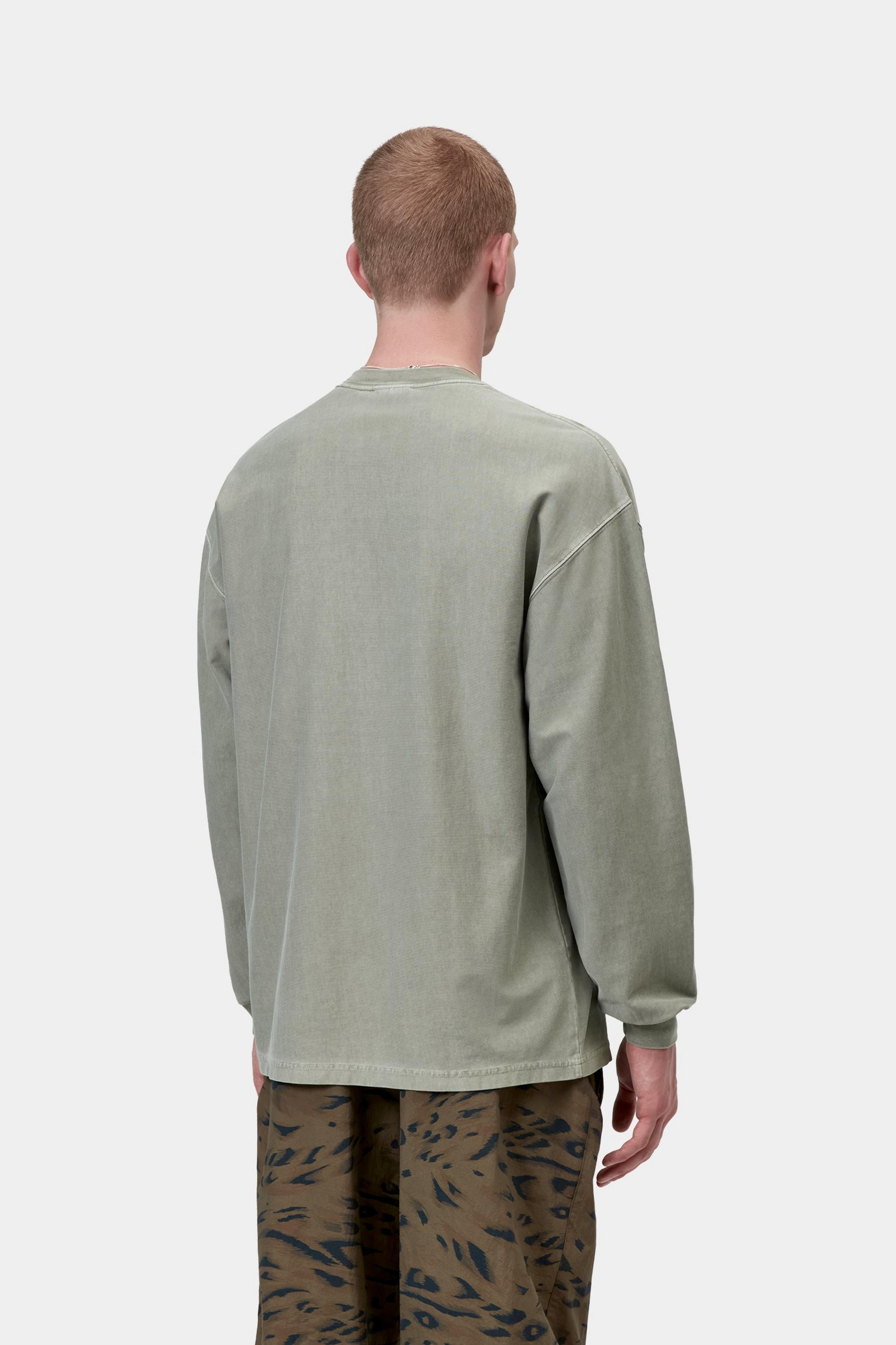 L/S Loose Pocket T-Shirt - Shady Green, Garment dyed 3