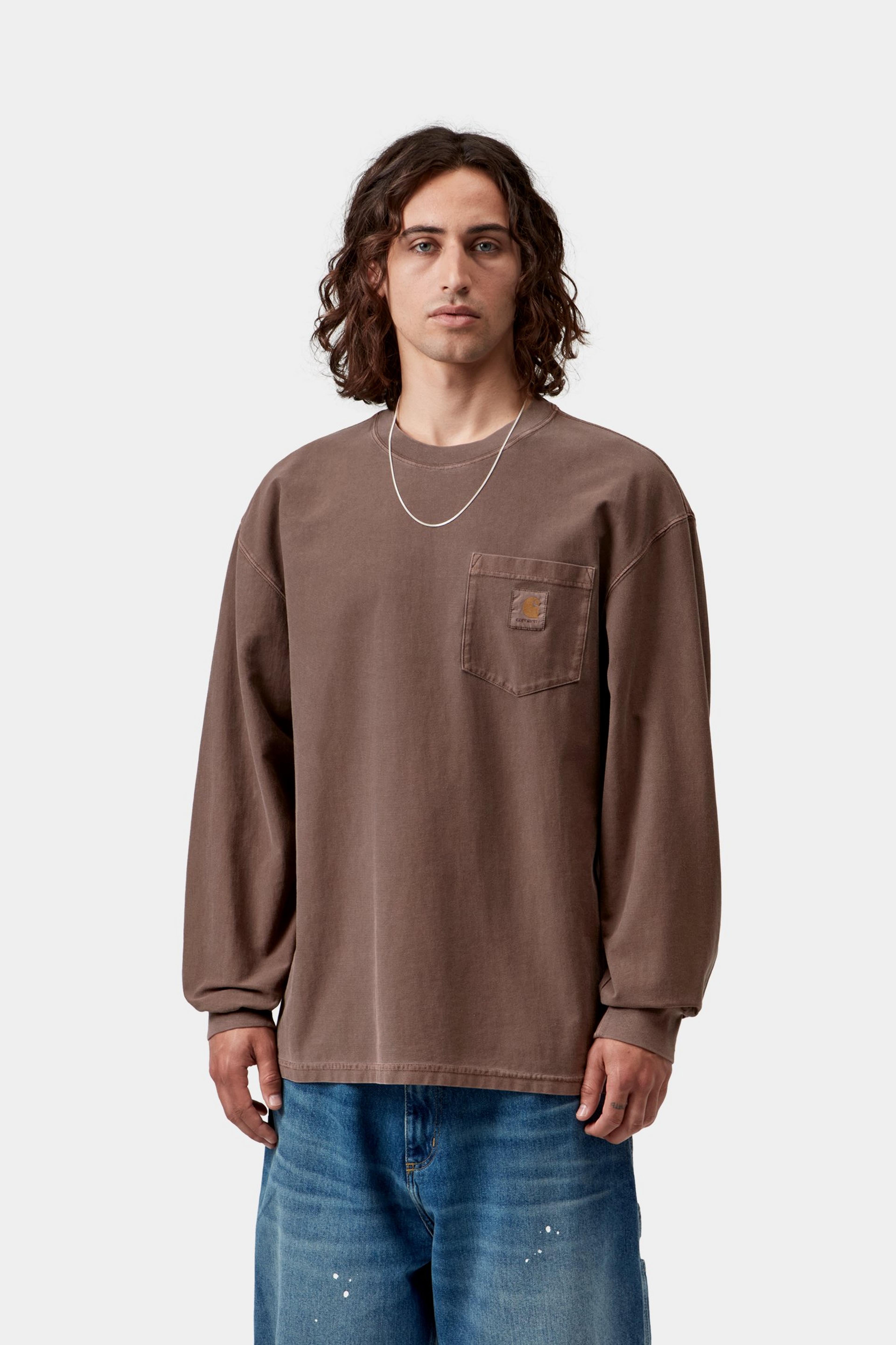 L/S Loose Pocket T-Shirt - Tobacco, Garment dyed 2