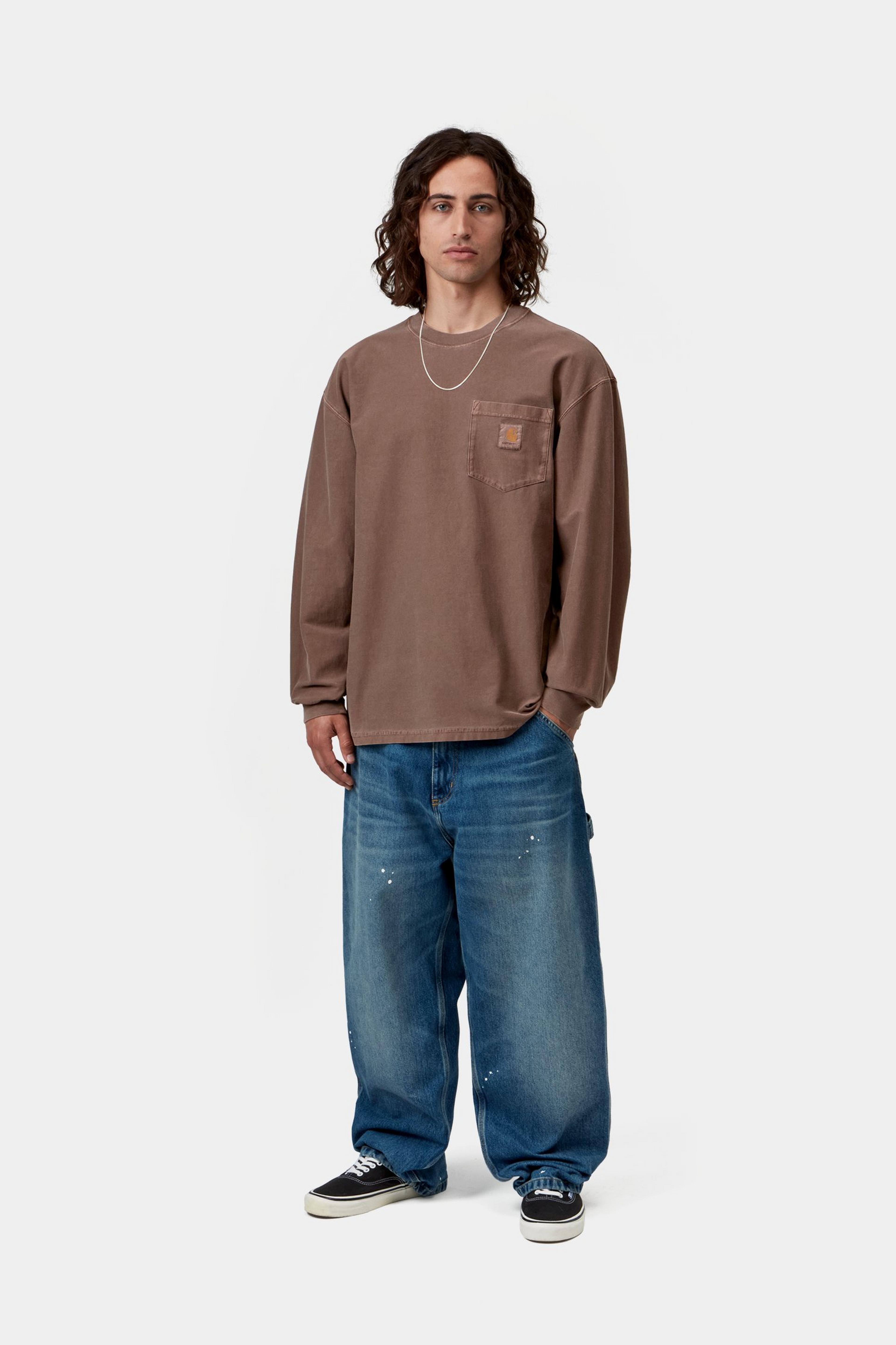 L/S Loose Pocket T-Shirt - Tobacco, Garment dyed