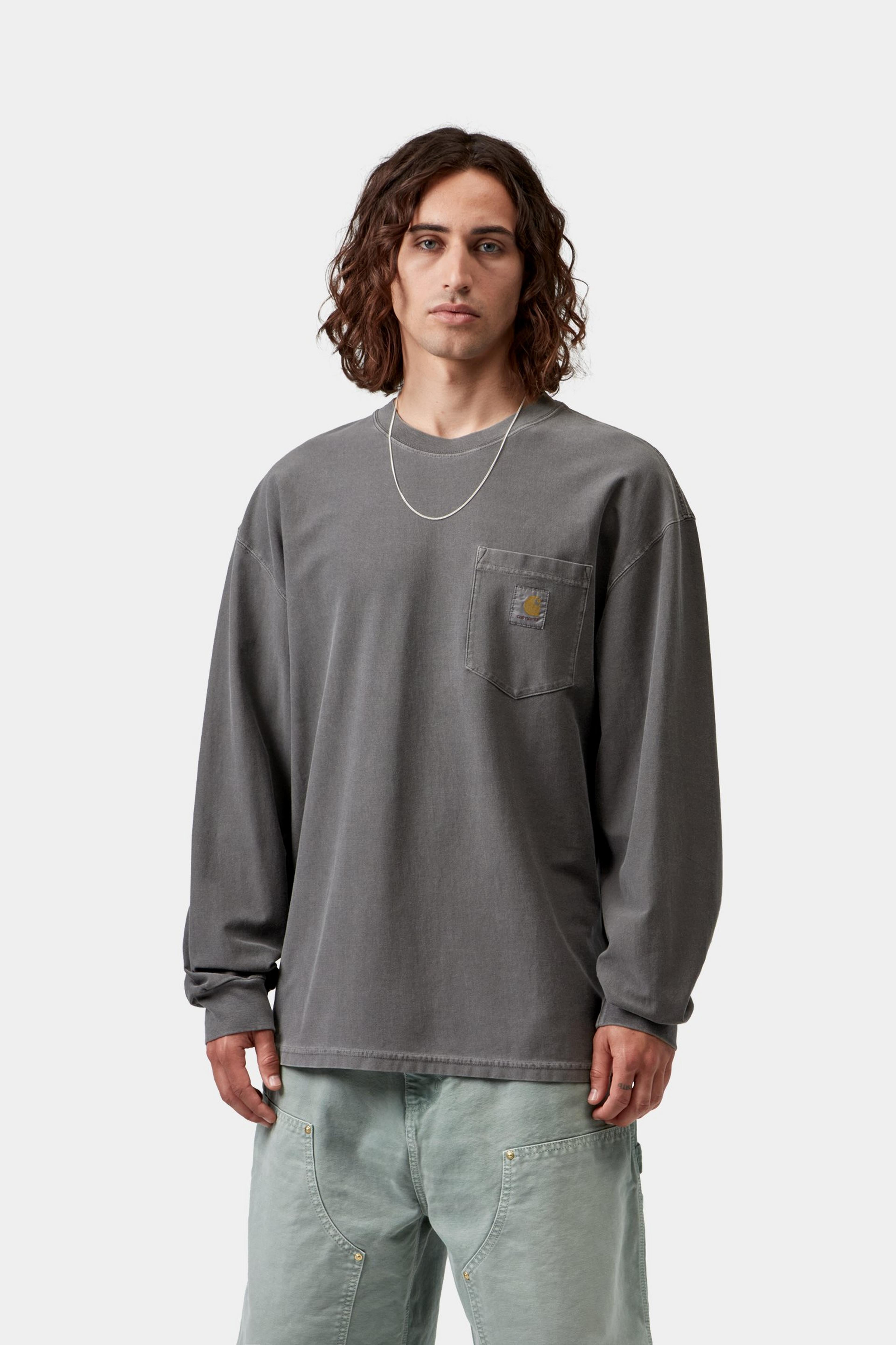 L/S Loose Pocket T-Shirt - Black, Garment dyed 2