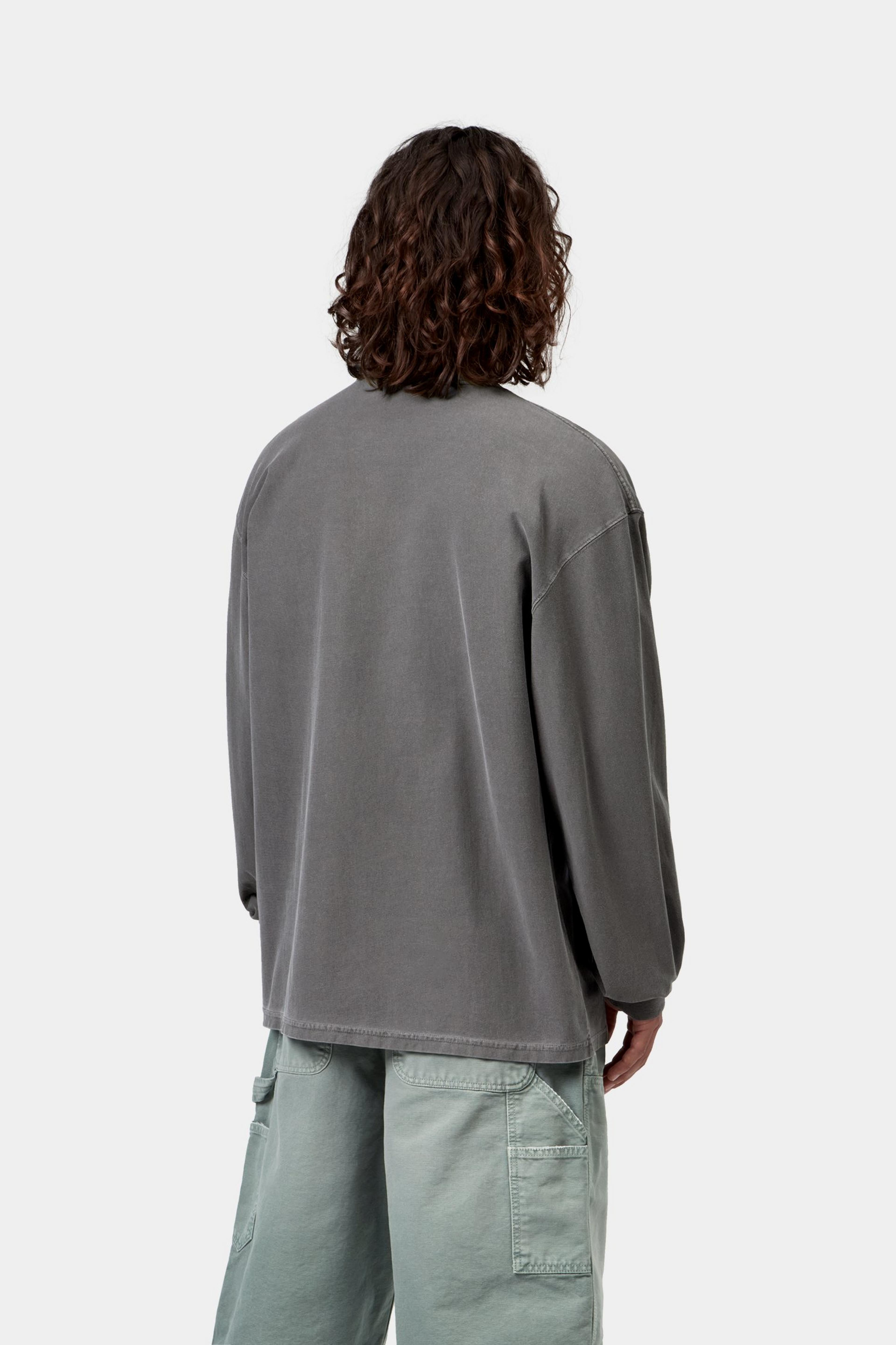 L/S Loose Pocket T-Shirt - Black, Garment dyed