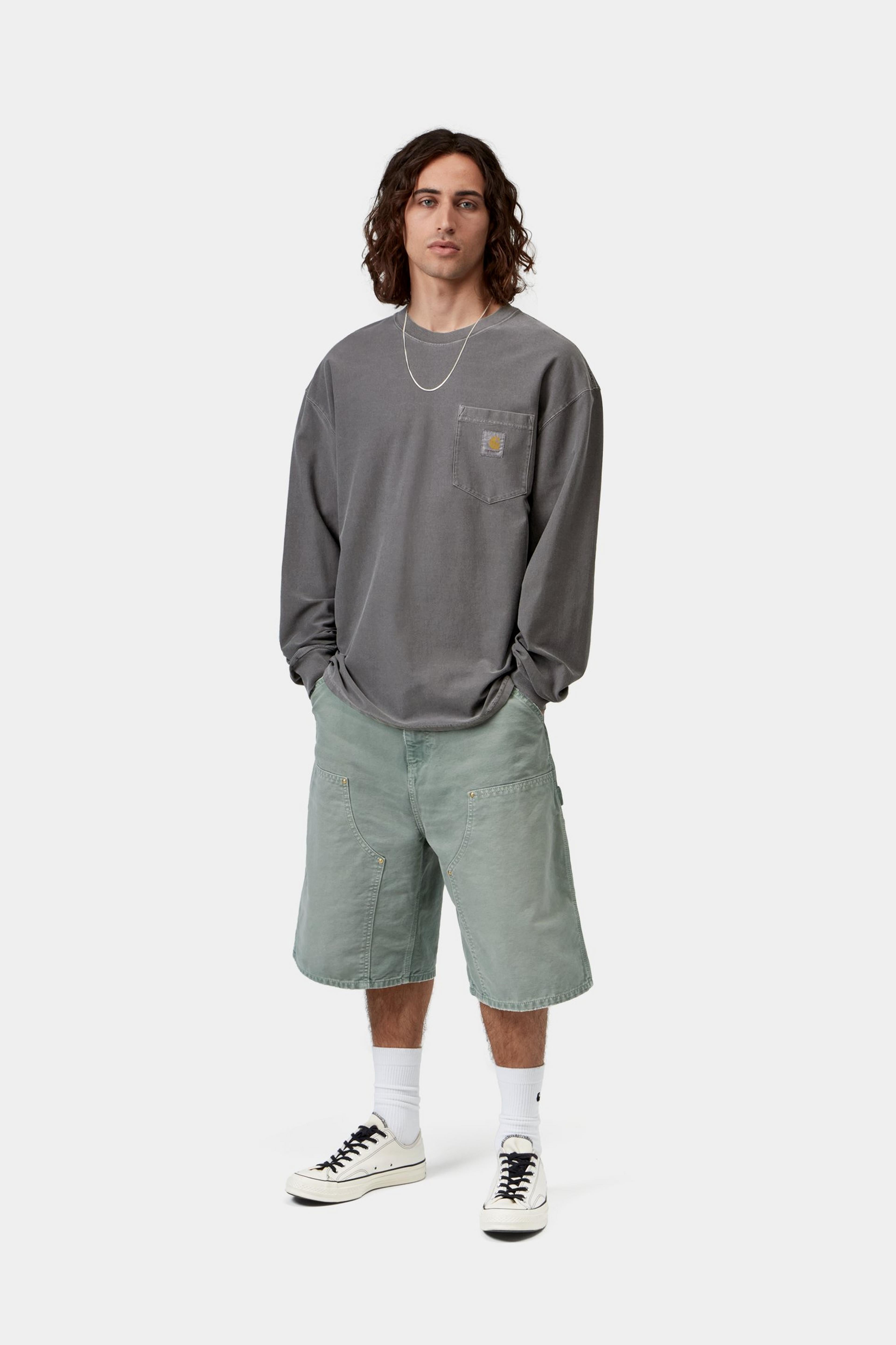 L/S Loose Pocket T-Shirt - Black, Garment dyed