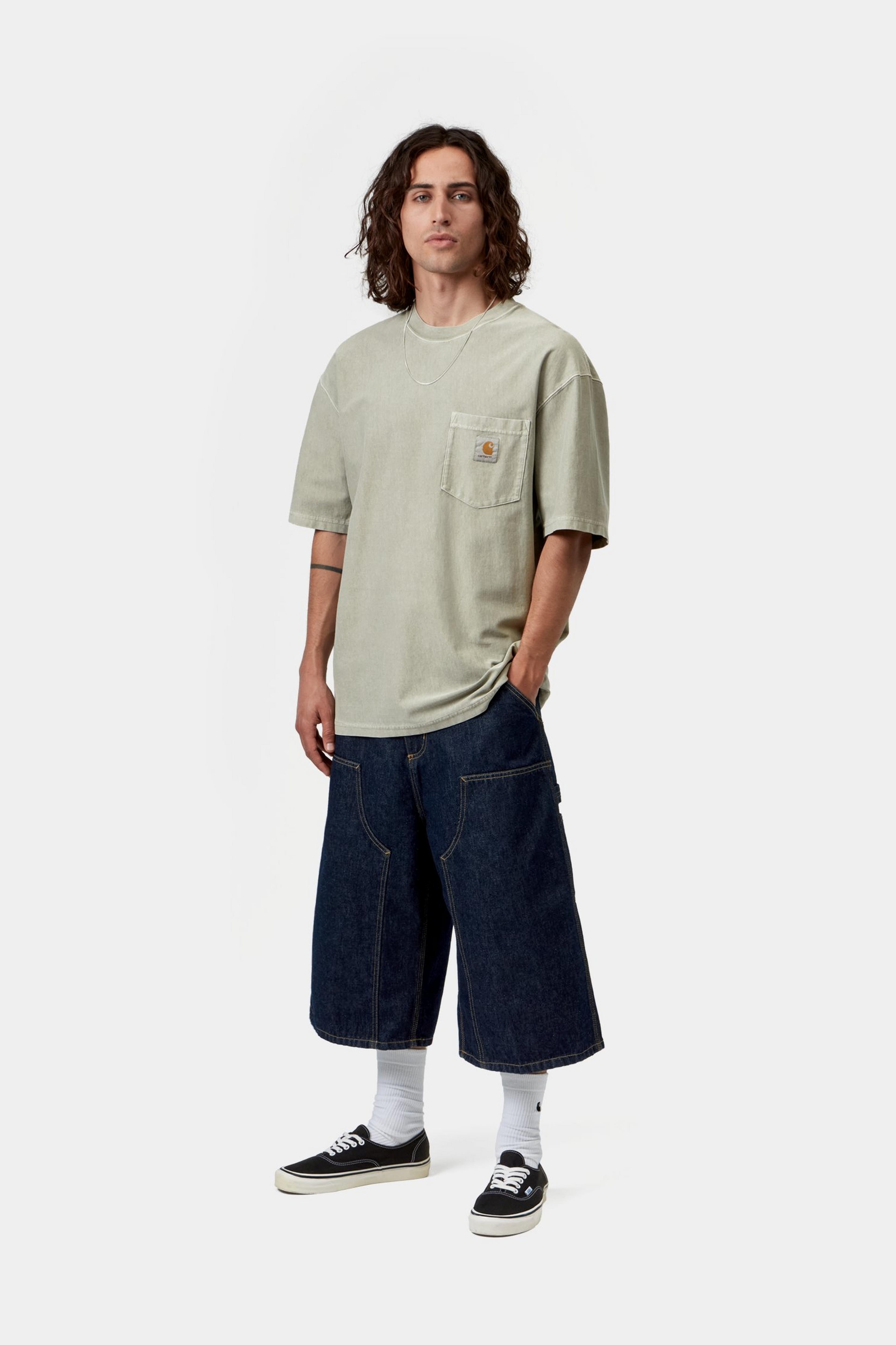 S/S Loose Pocket T-Shirt - Shady Green, Garment dyed