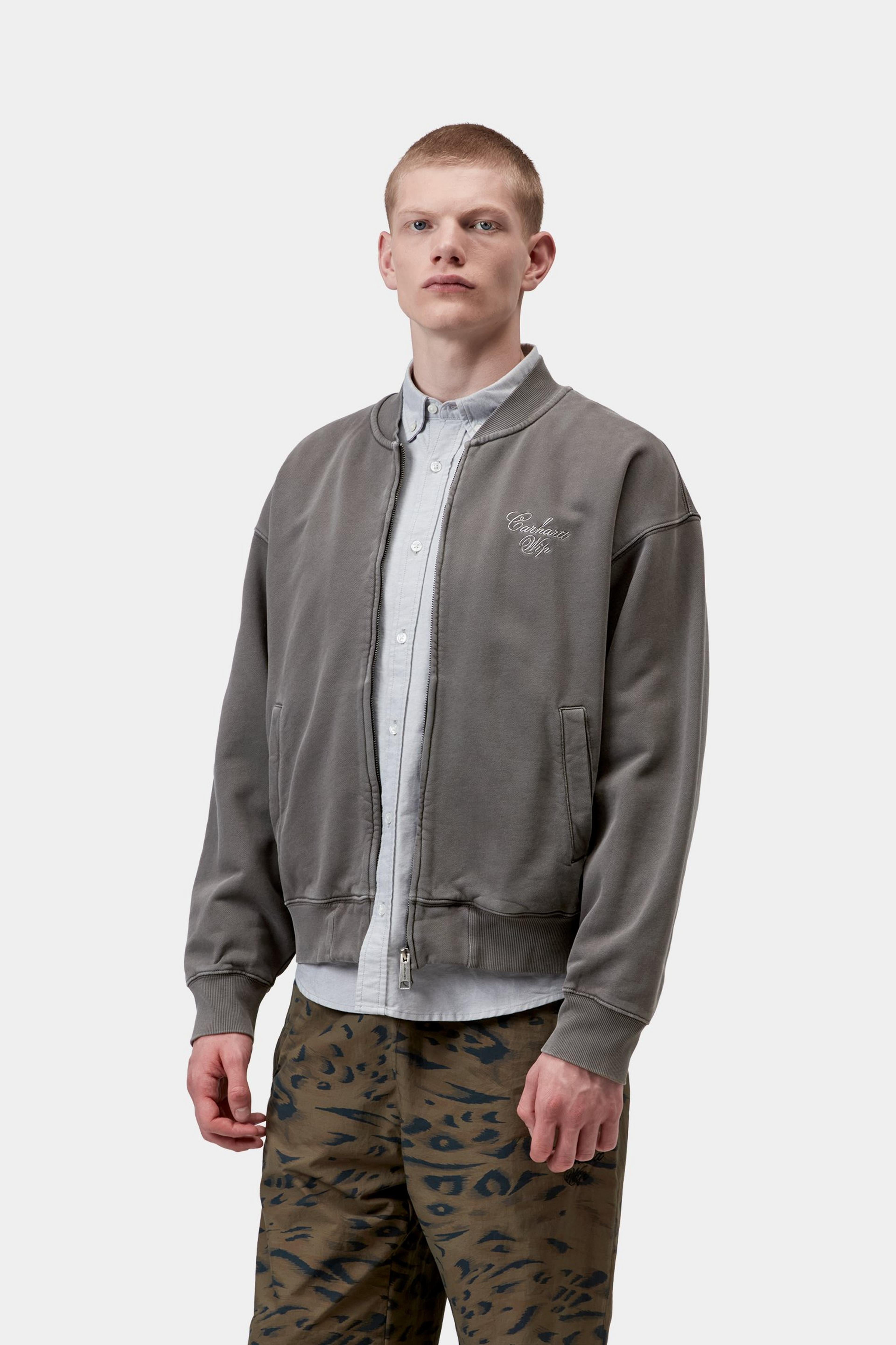 Longhand Bomber - Black / White, Garment dyed