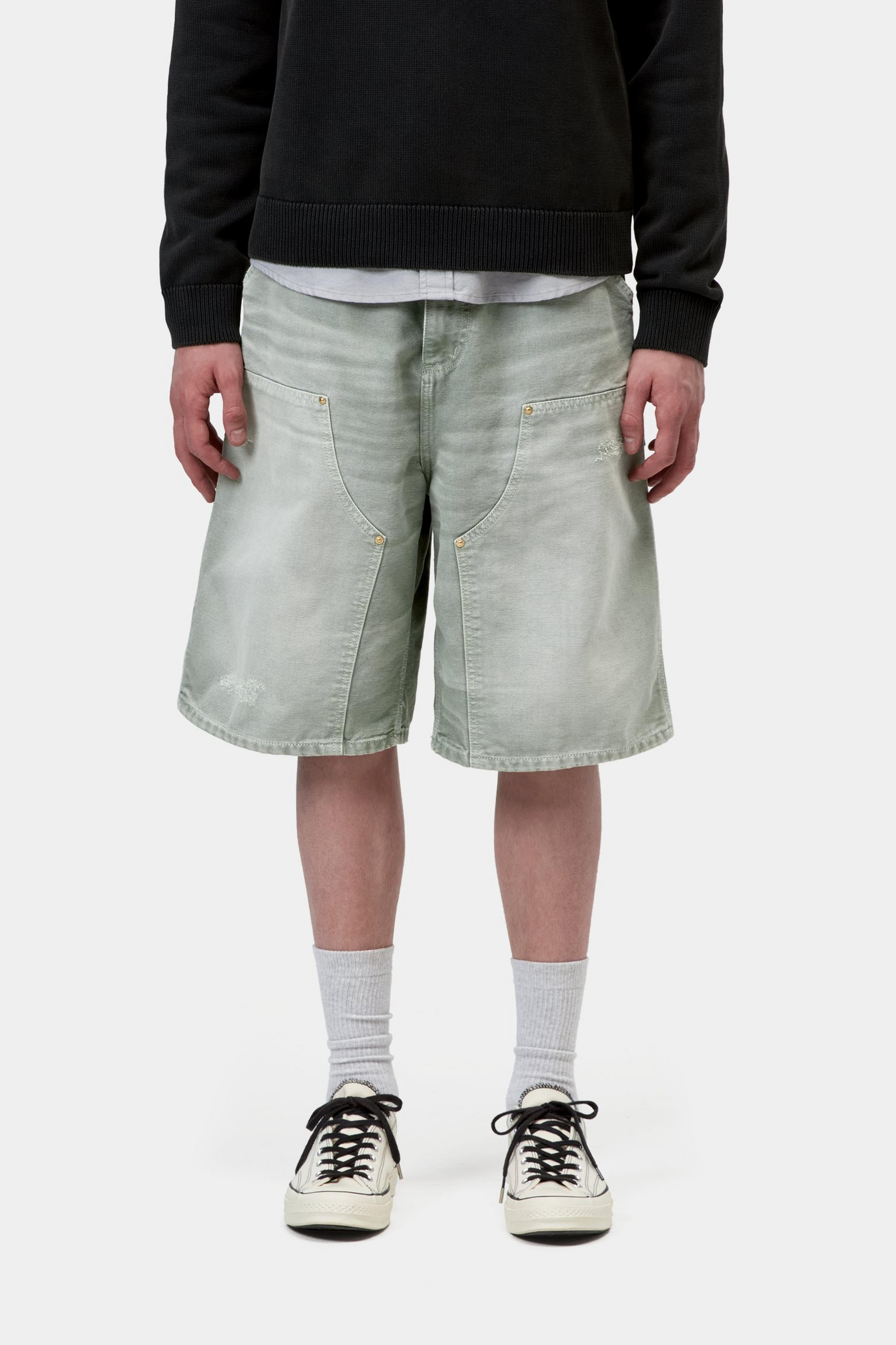 OG Double Knee Short - Shady Green, Destroy wash