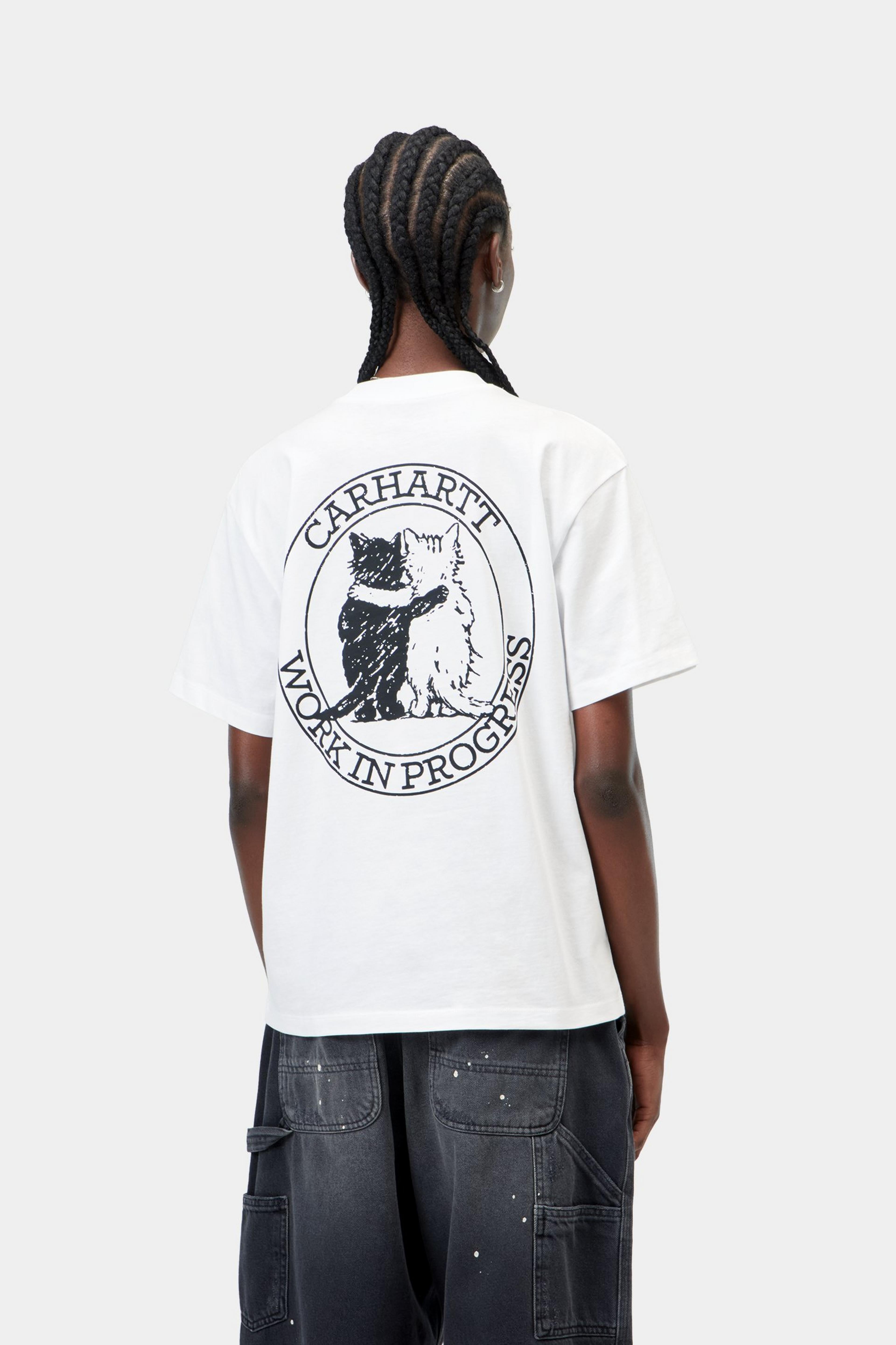 W' S/S Hugging Cats T-Shirt - White