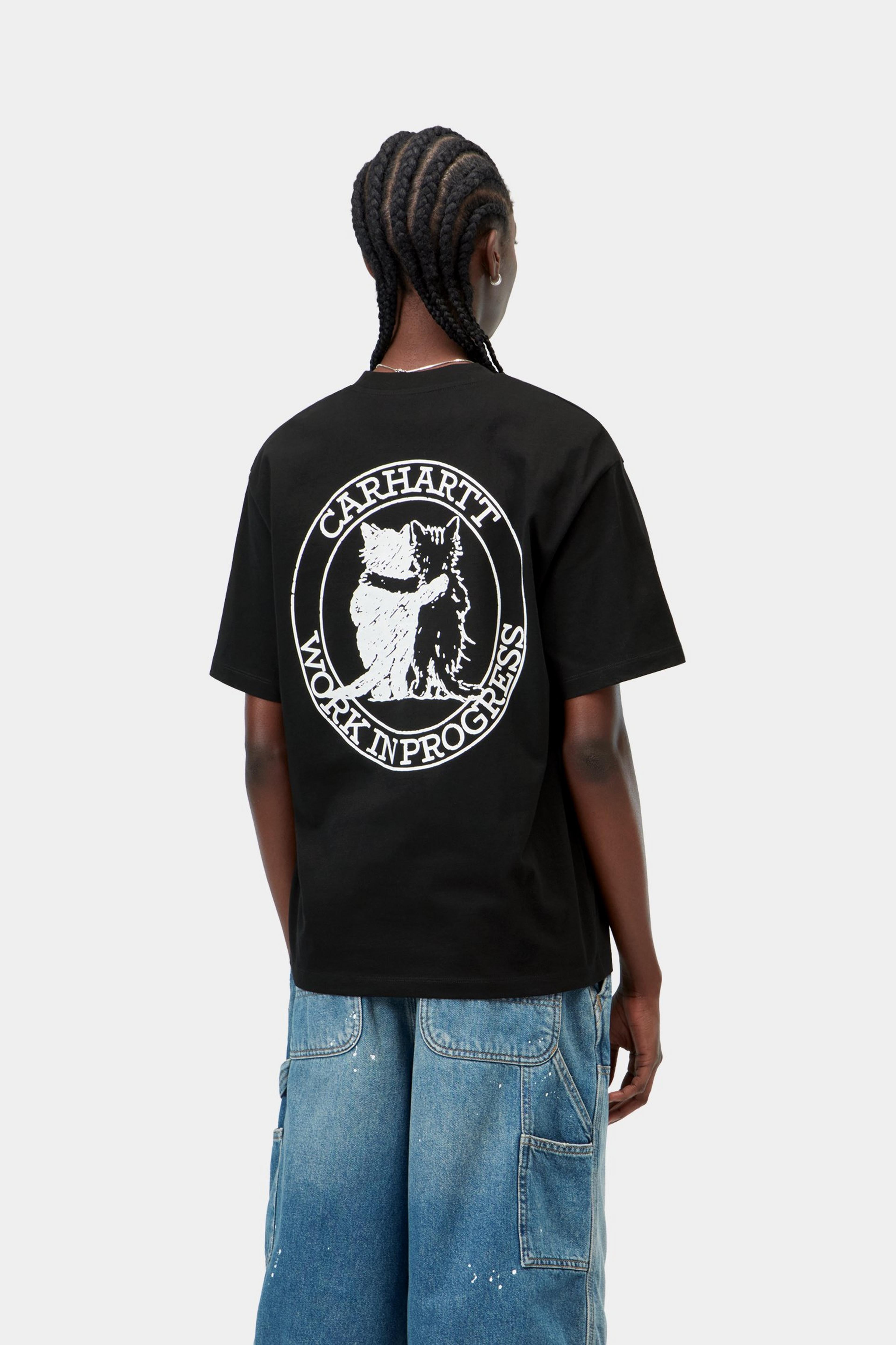 W' S/S Hugging Cats T-Shirt - Black
