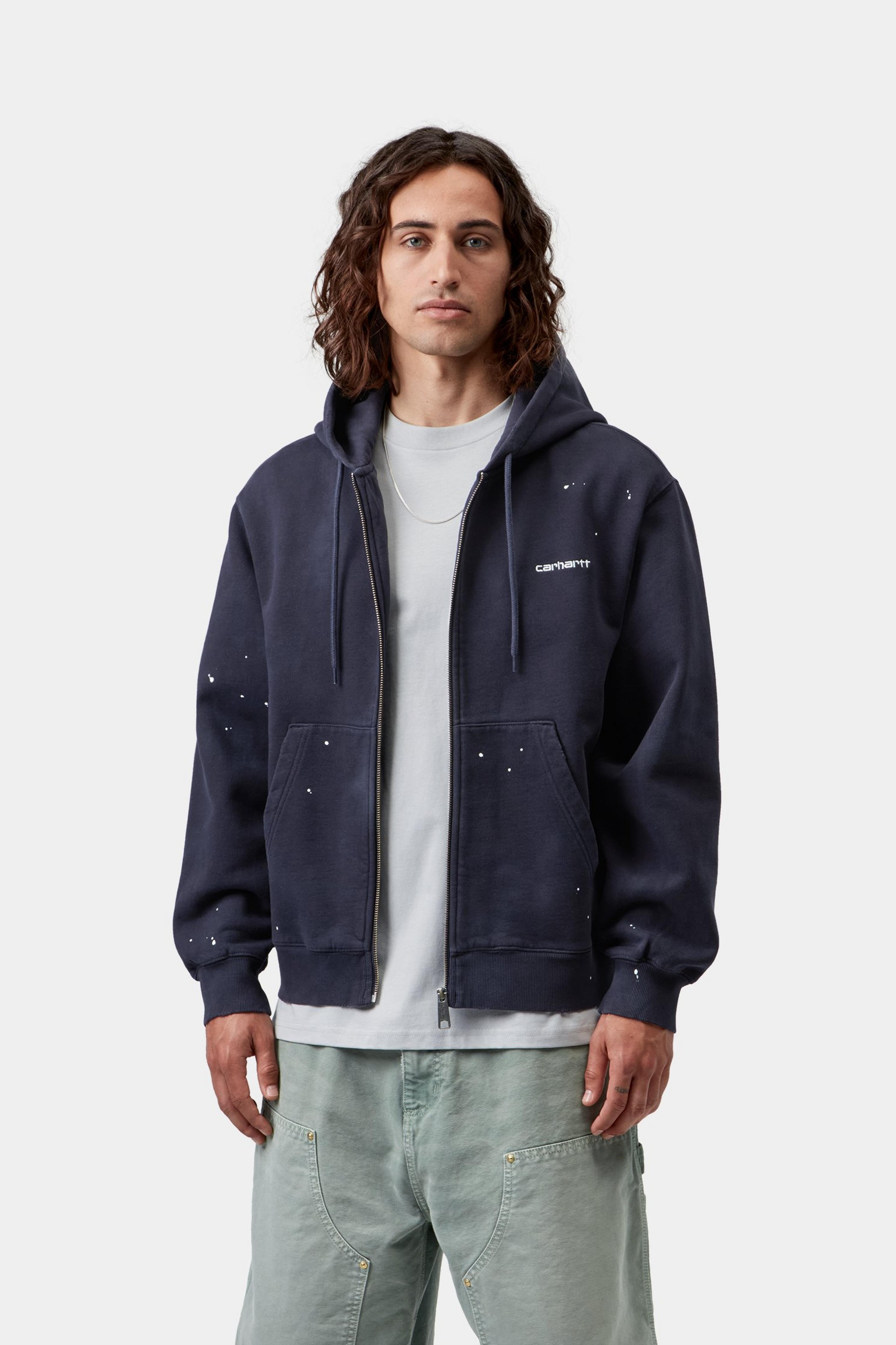 Hooded Painter Jacket - Dark Navy, Destroy wash, splatter 4