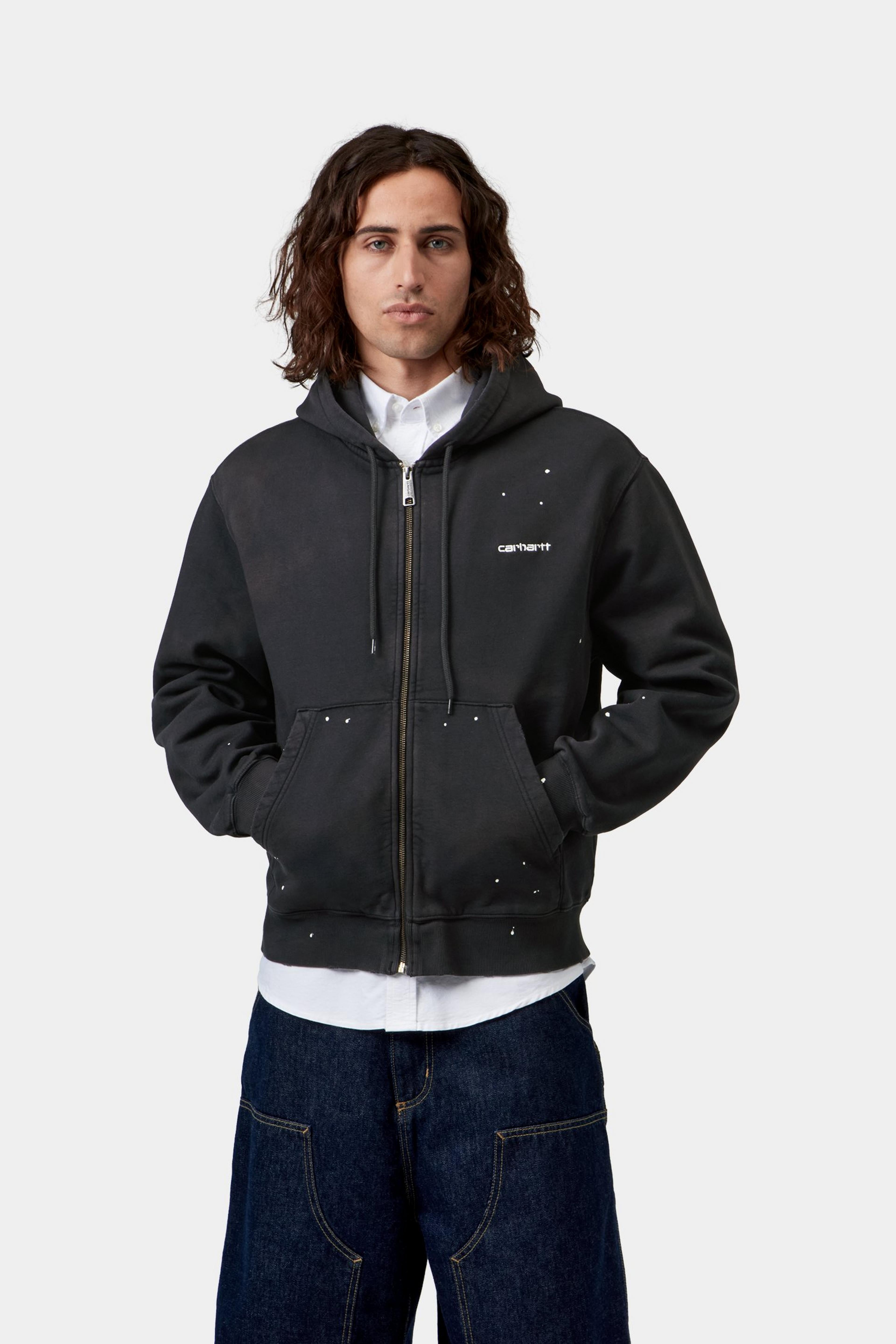 Hooded Painter Jacket - Black, Destroy wash, splatter