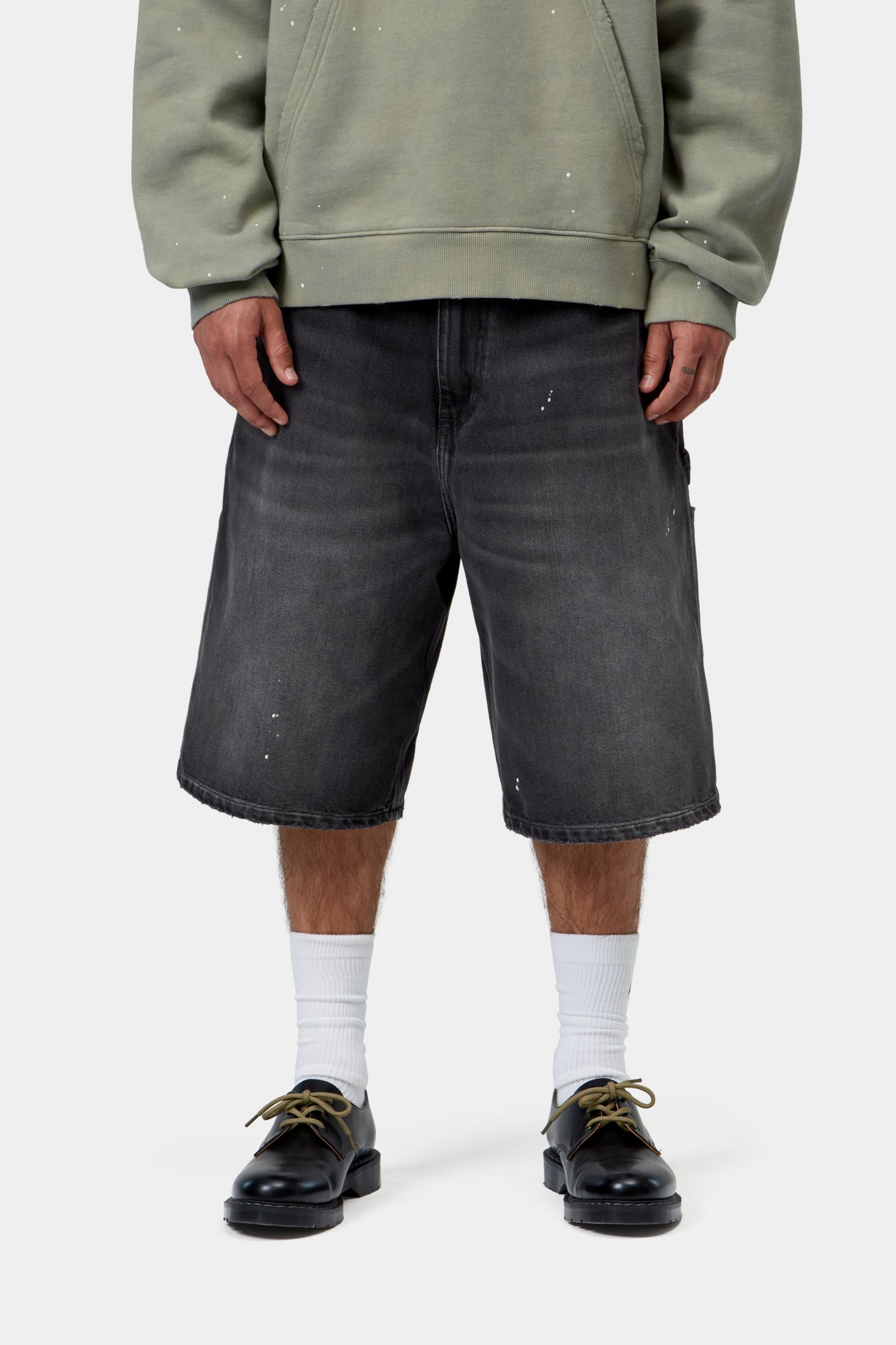 OG Single Knee Short - Black, Destroy wash, splatter