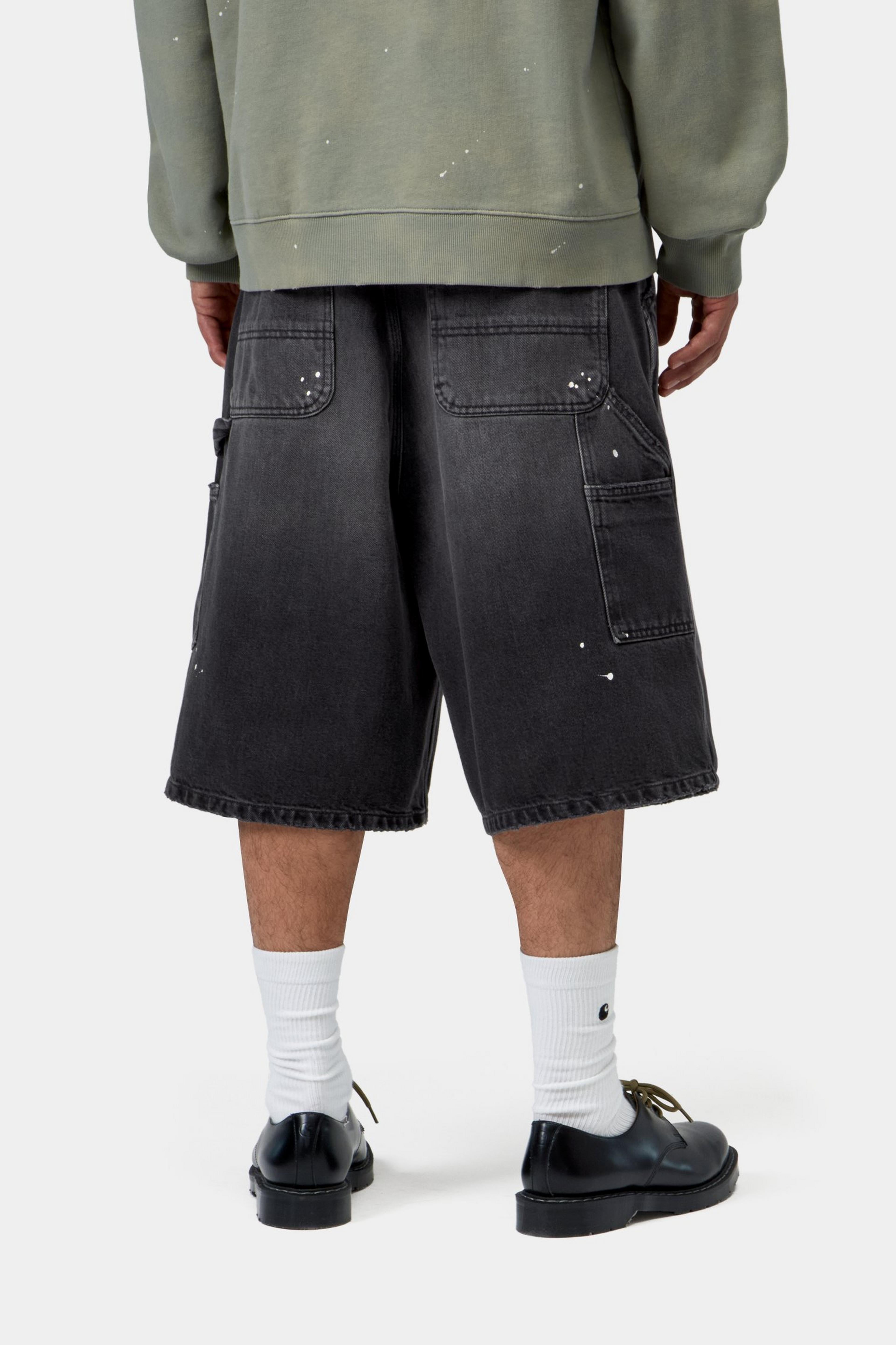OG Single Knee Short - Black, Destroy wash, splatter