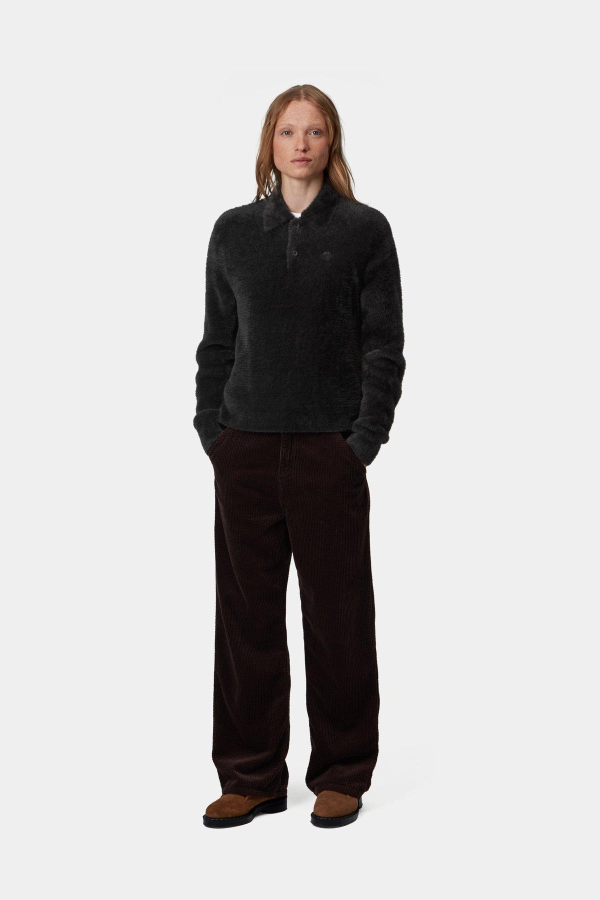 W' L/S Maine Polo Sweater - Black / Black