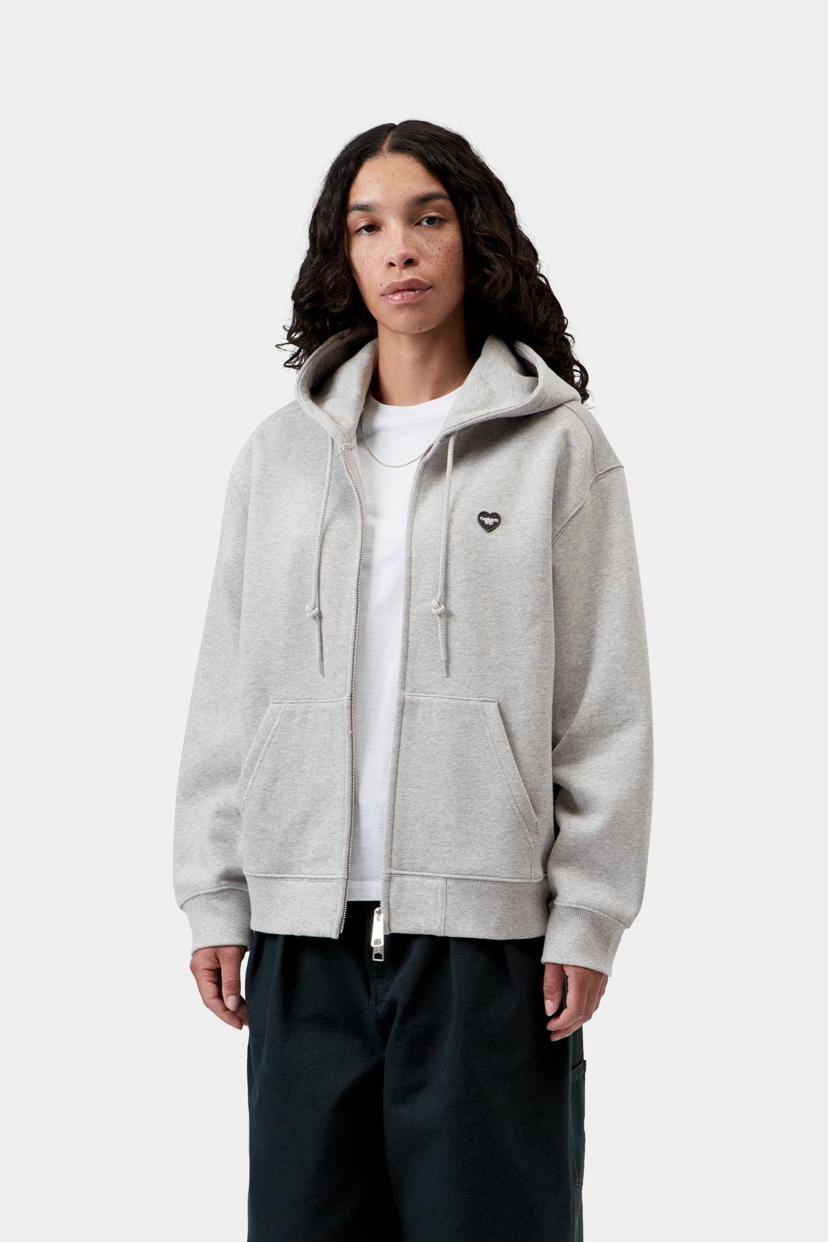 W' Hooded Small Heart Patch Jacket - Grey Heather / Black