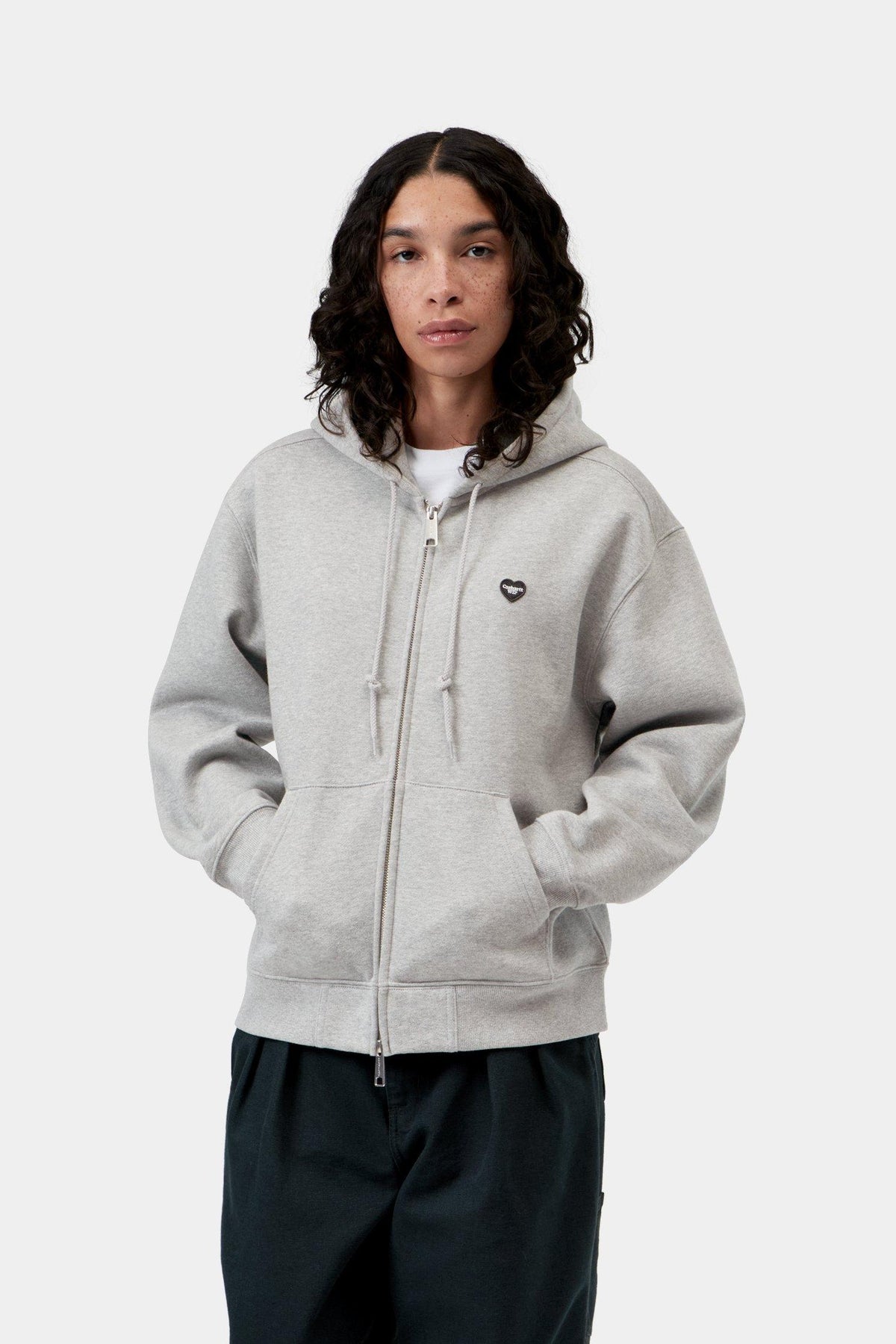 W' Hooded Small Heart Patch Jacket - Grey Heather / Black
