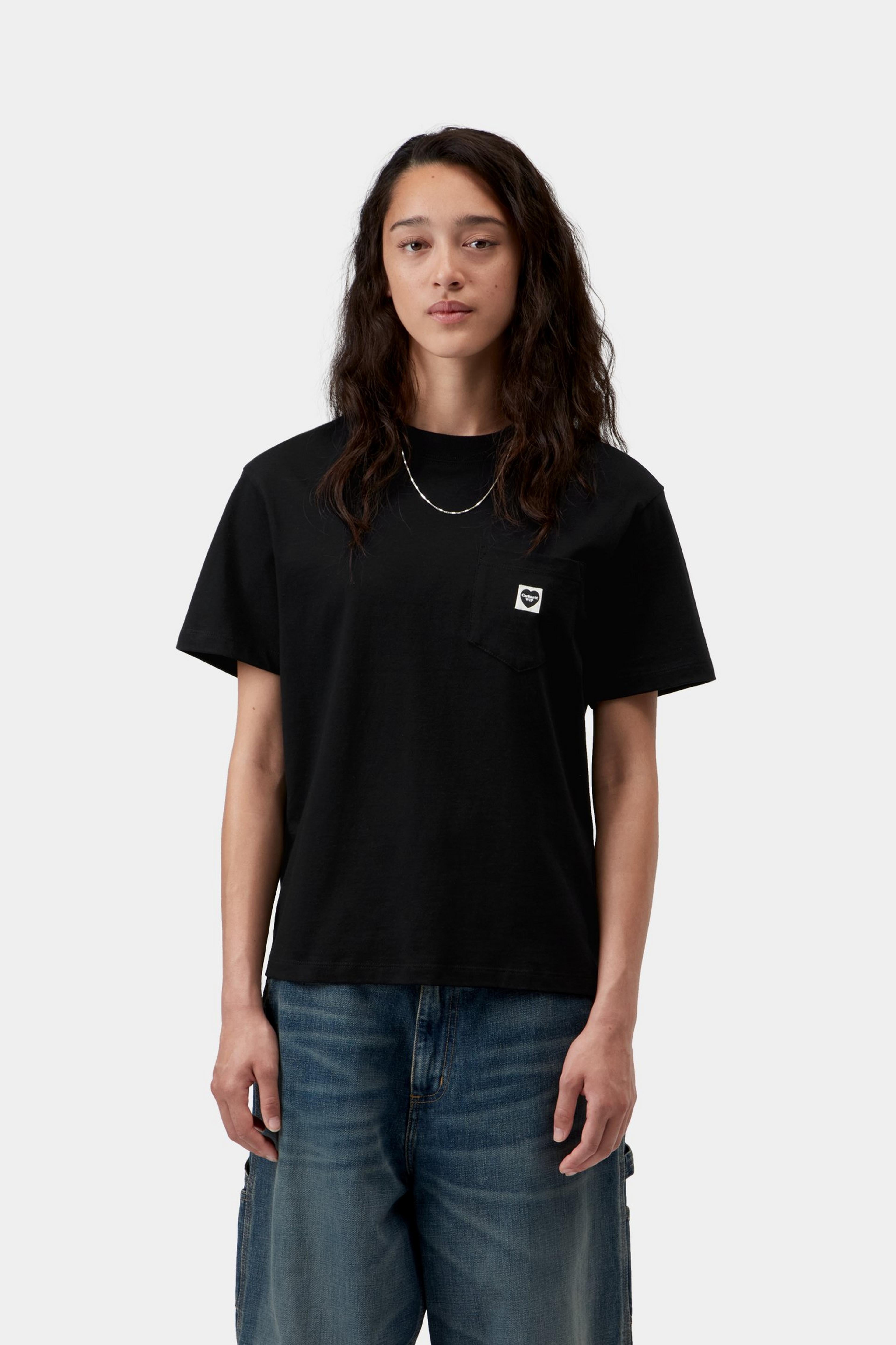 W' S/S Pocket Small Heart T-Shirt - Black / Black
