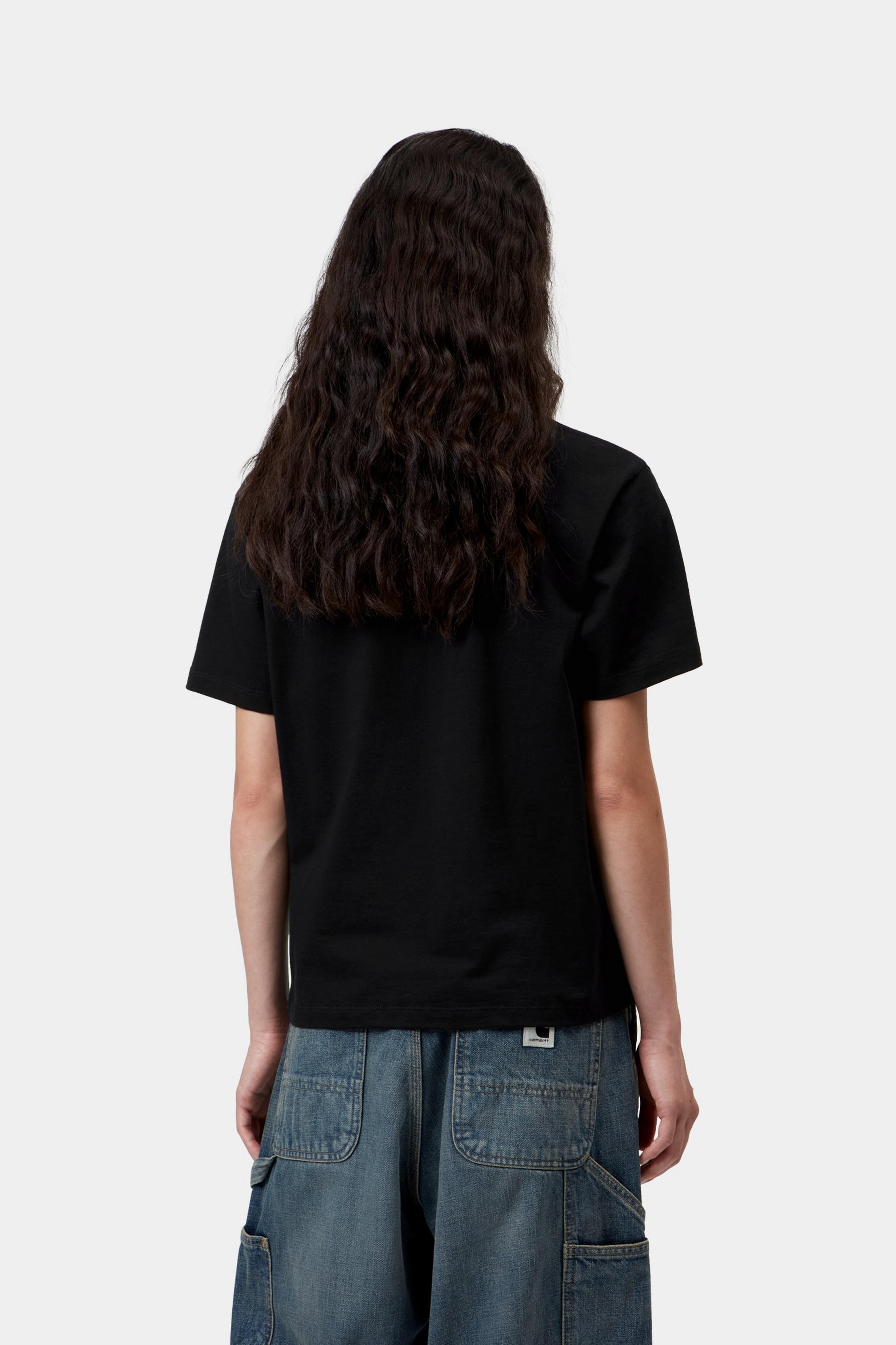 W' S/S Pocket Small Heart T-Shirt - Black / Black