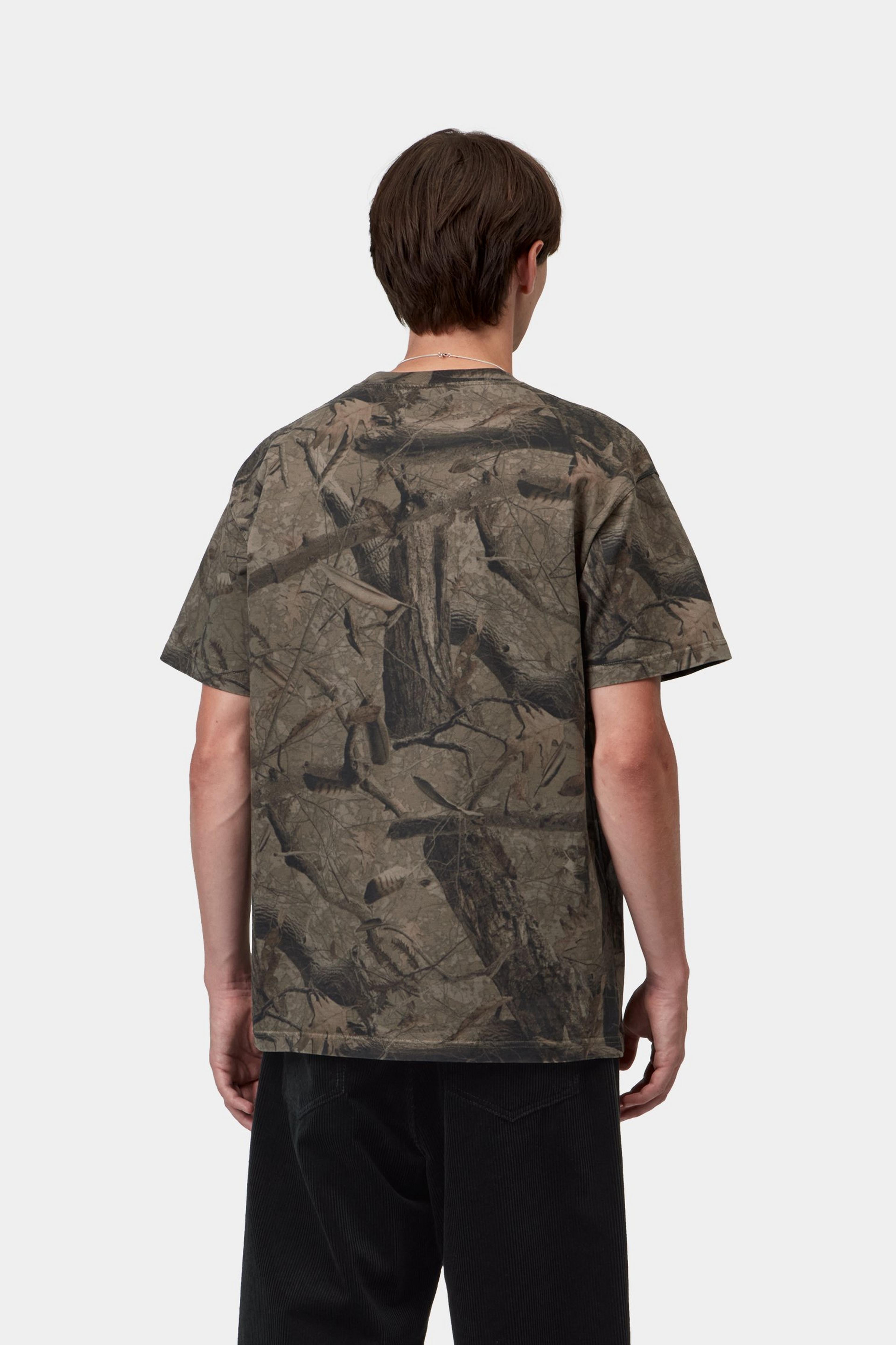 S/S Feather Tree T-Shirt - Camo Feather Tree, Khaki / Shungite, Garment dyed 3