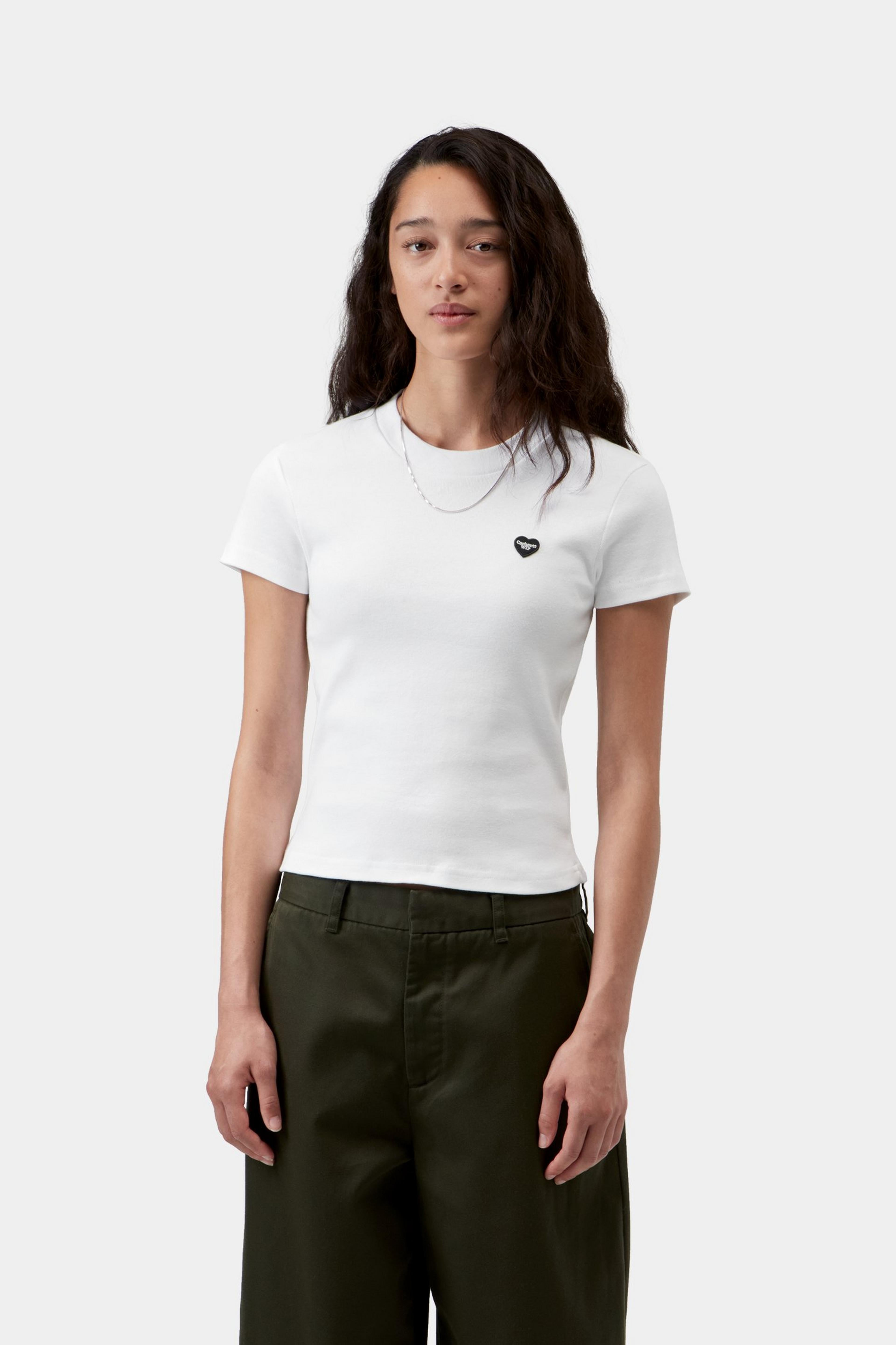 W' S/S Small Heart Patch T-Shirt - White / Black