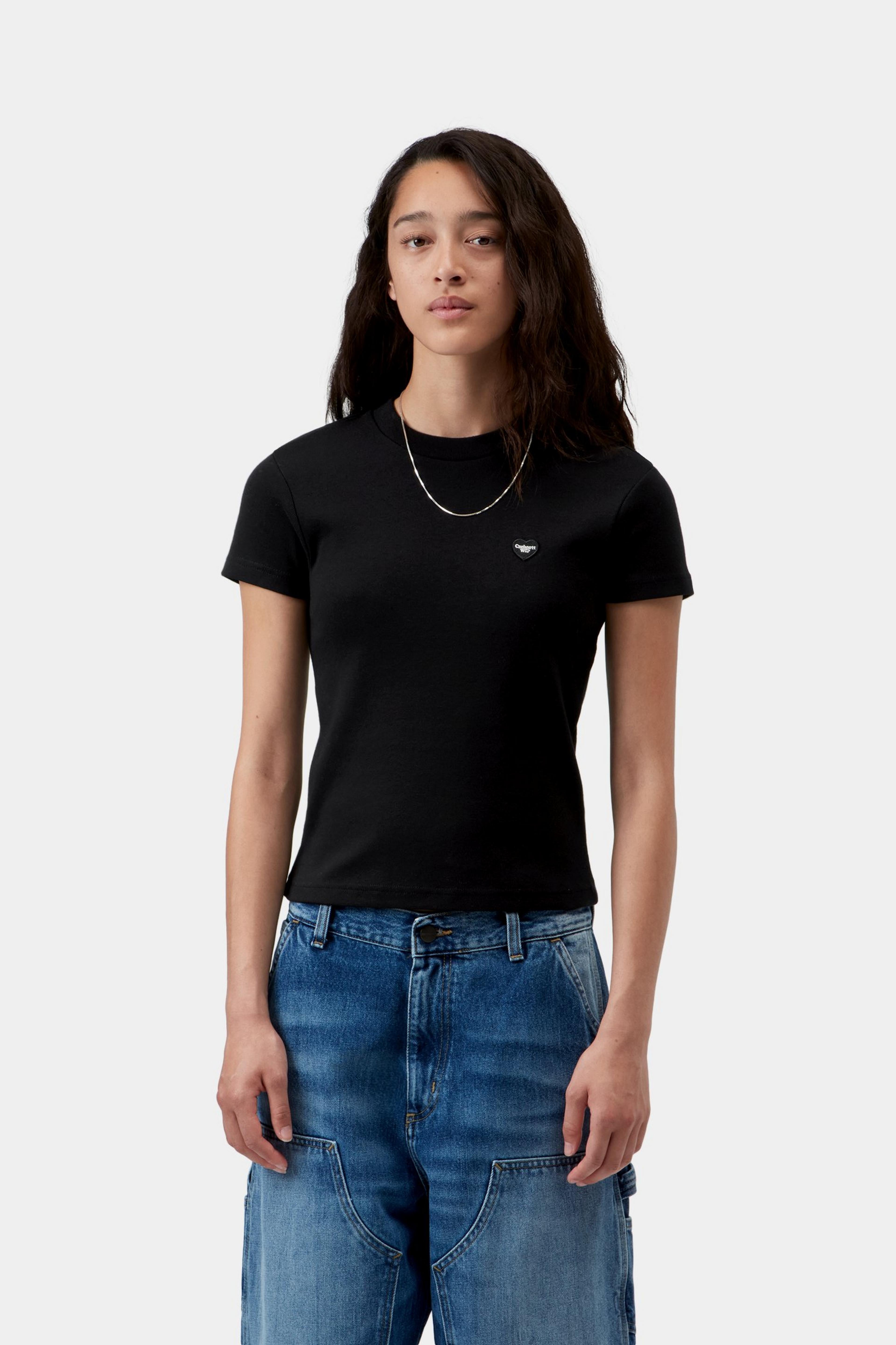 W' S/S Small Heart Patch T-Shirt - Black / Black