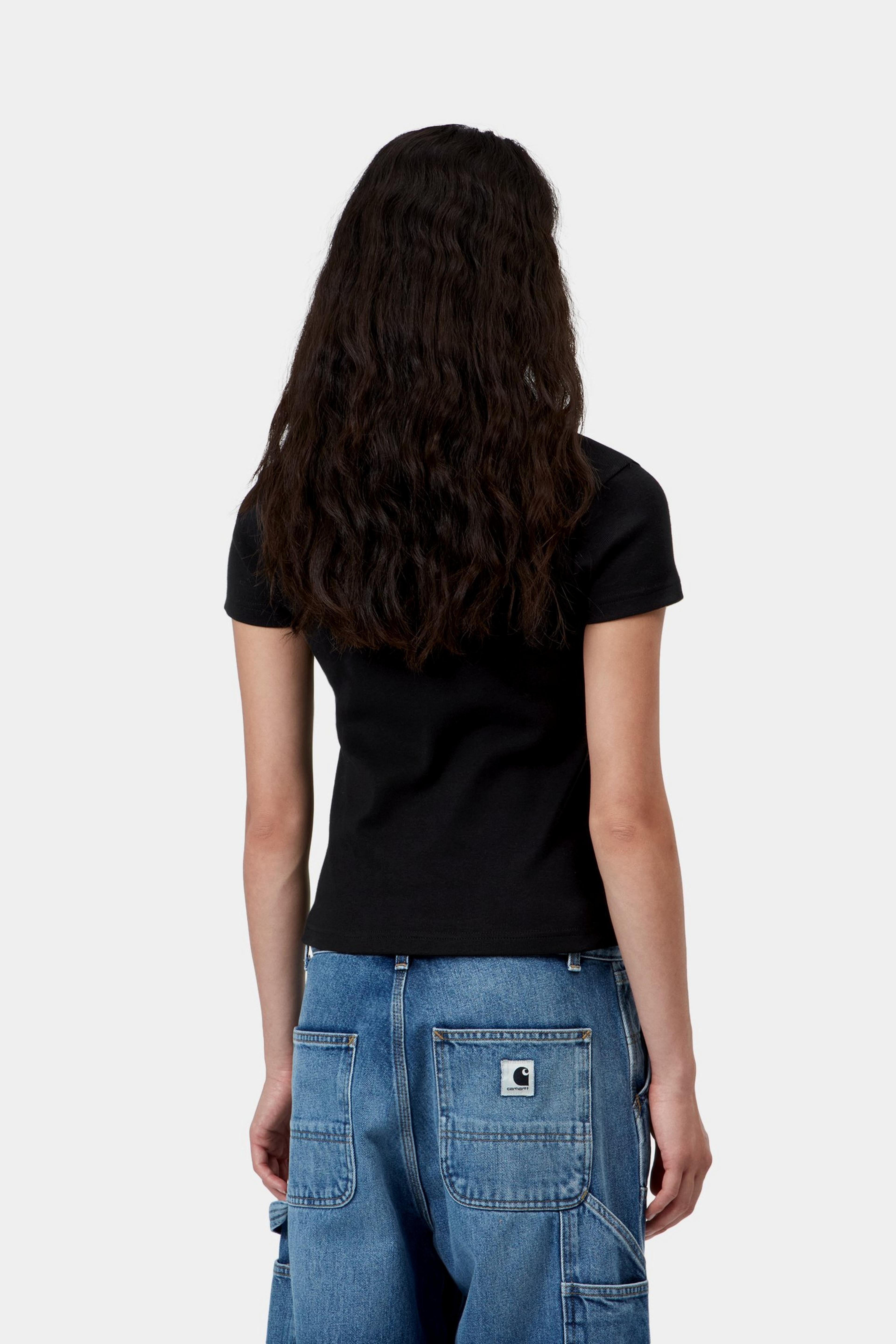 W' S/S Small Heart Patch T-Shirt - Black / Black
