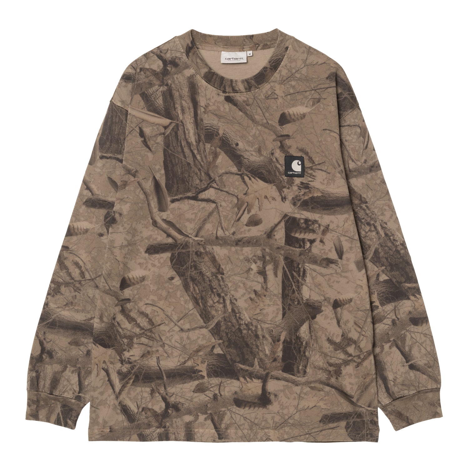 L/S Feather Tree T-Shirt - Camo Feather Tree, Khaki / Shungite, Garment dyed 1