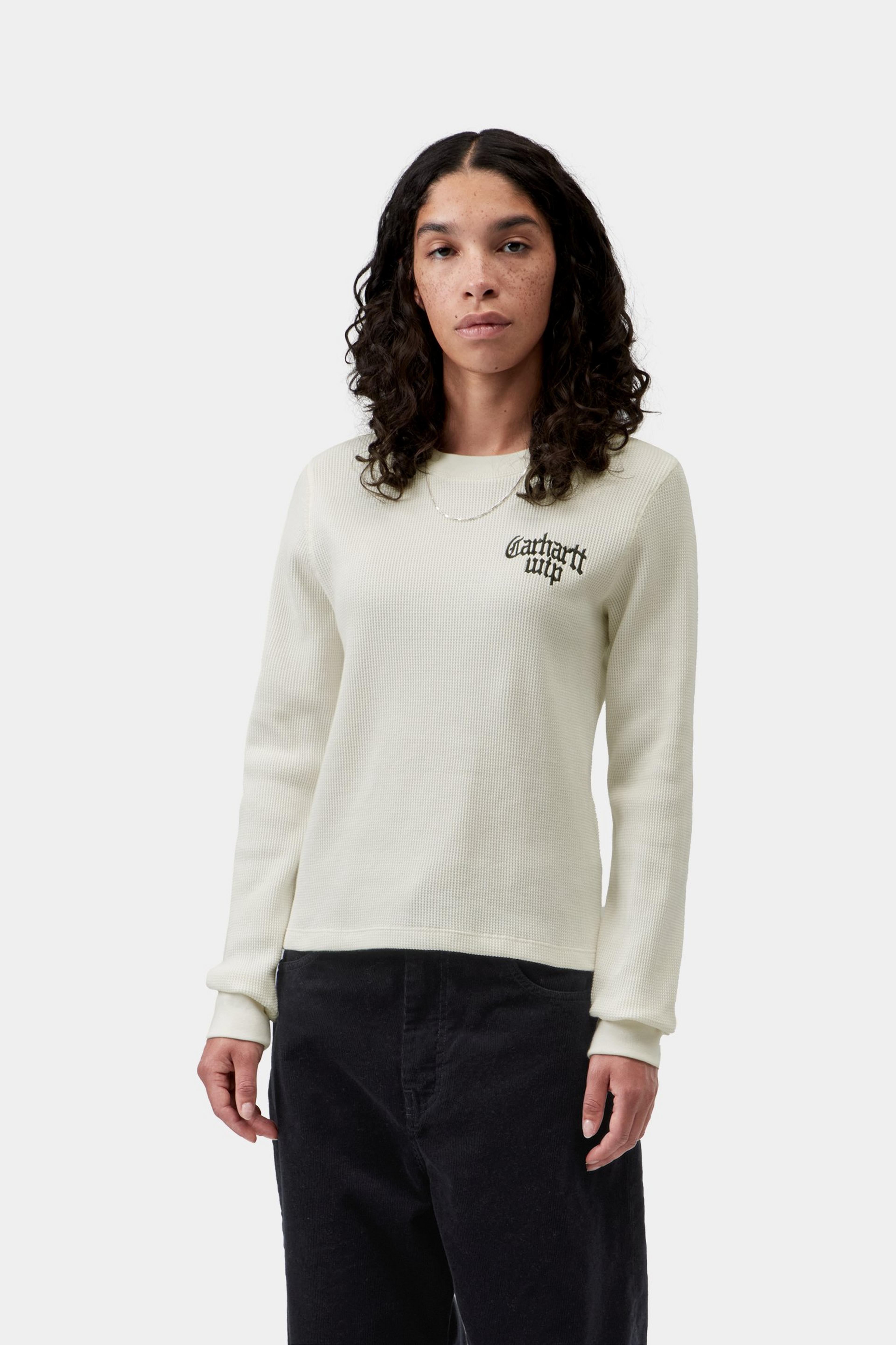 W' L/S Blackletter Waffle T-Shirt - Wax / Black 2