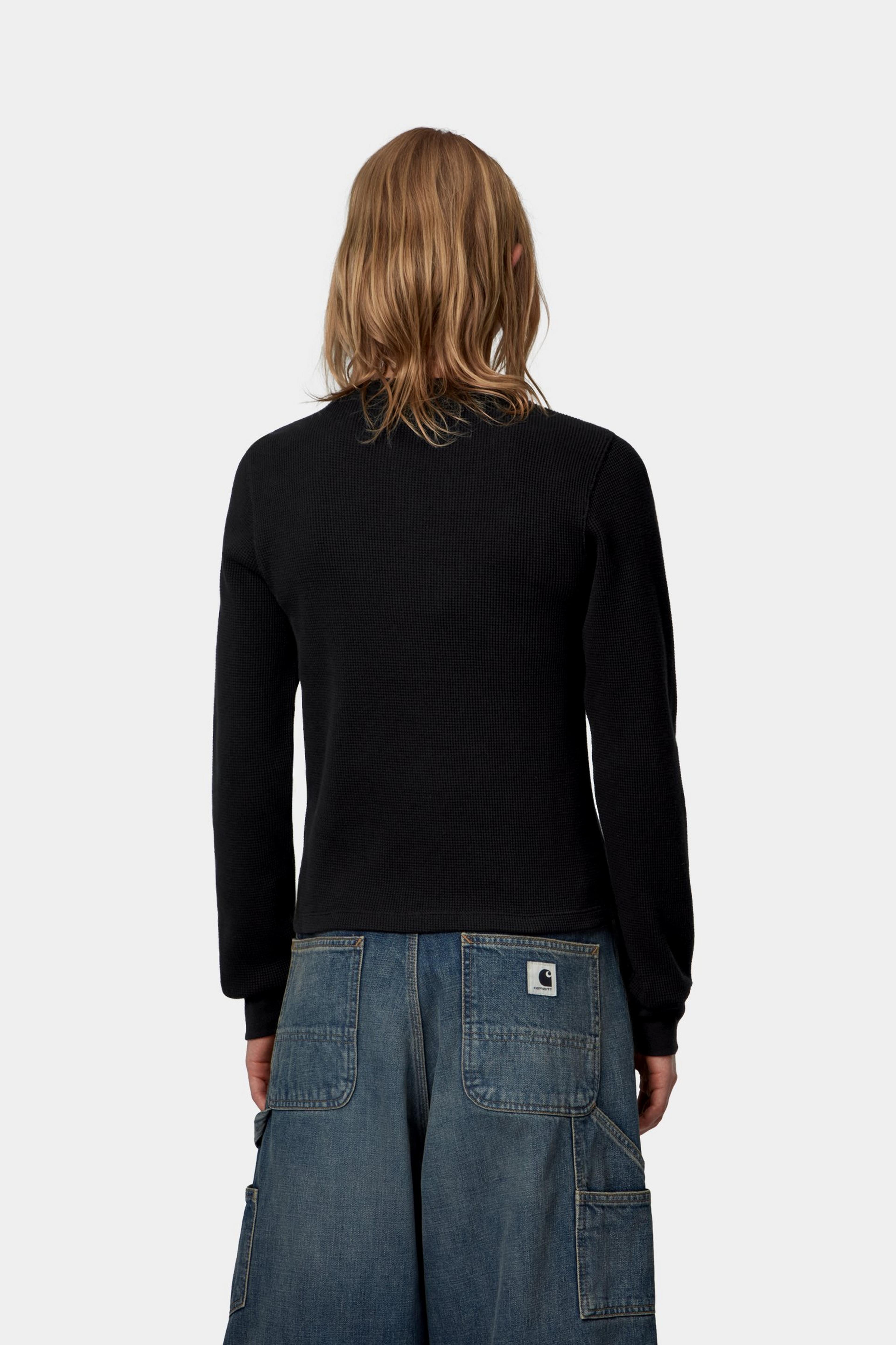 W' L/S Blackletter Waffle T-Shirt - Black / Yellow 3