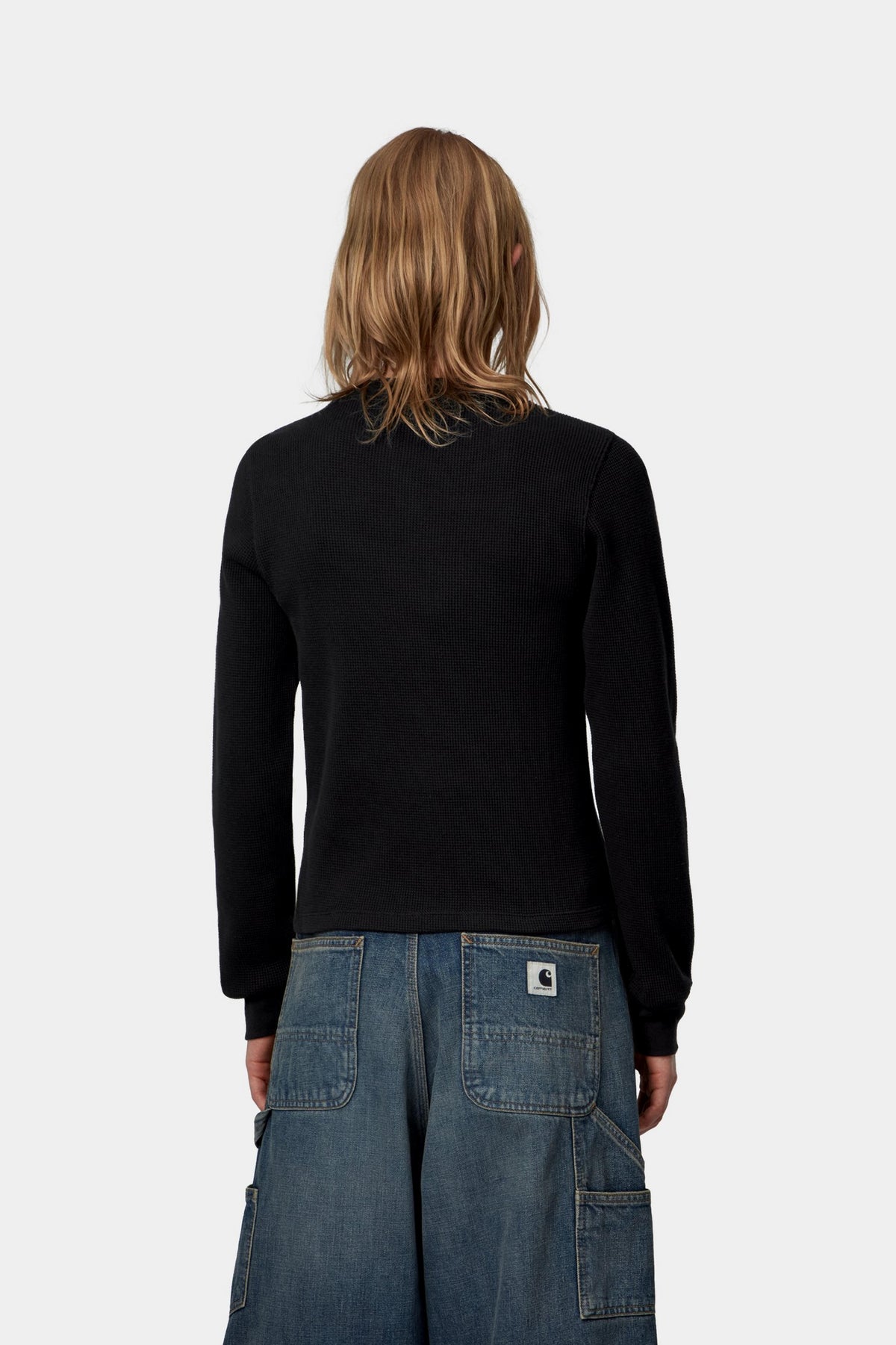 W' L/S Blackletter Waffle T-Shirt - Black / Yellow