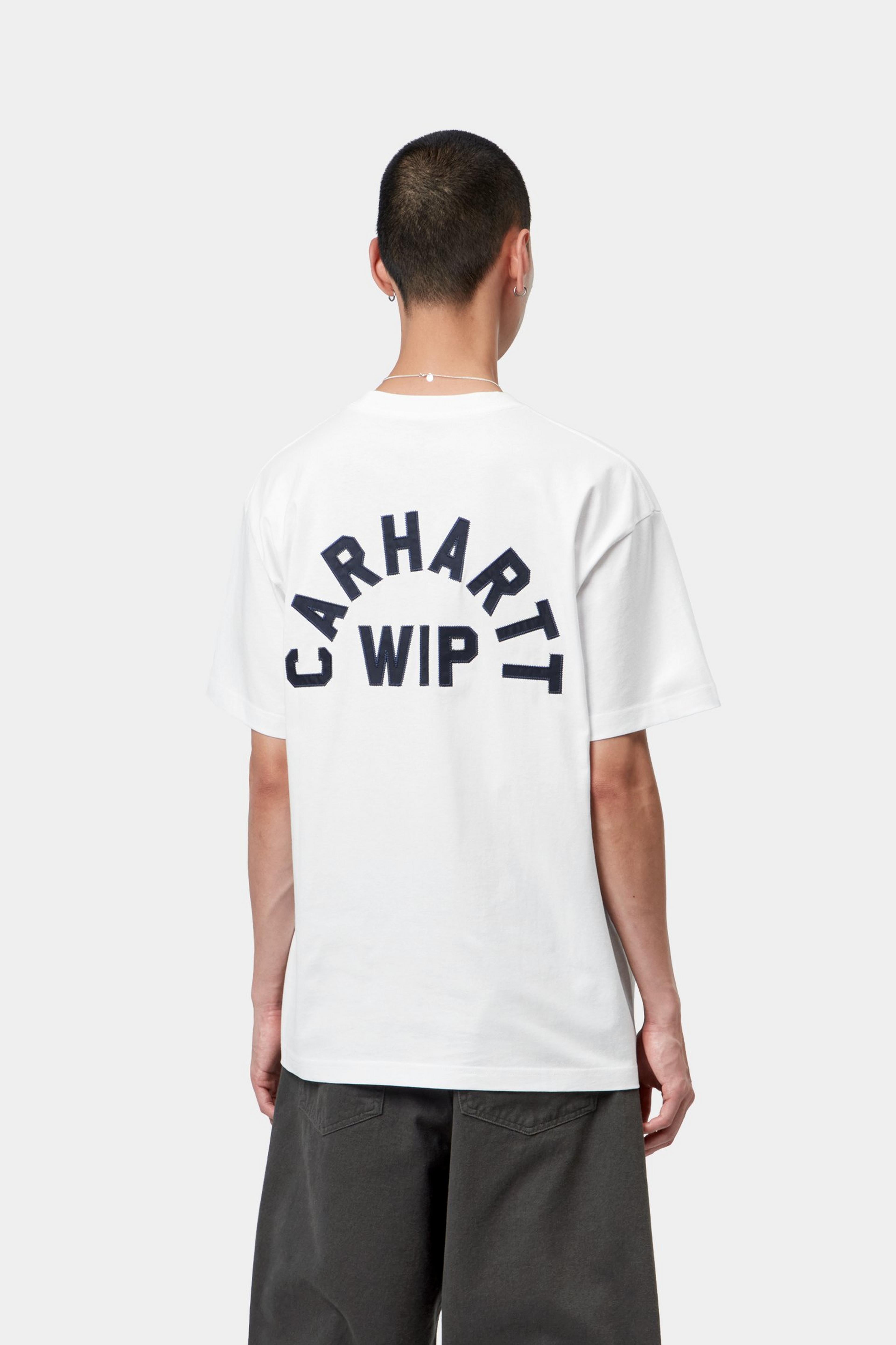 S/S Arch Script T-Shirt - White / Dark Navy