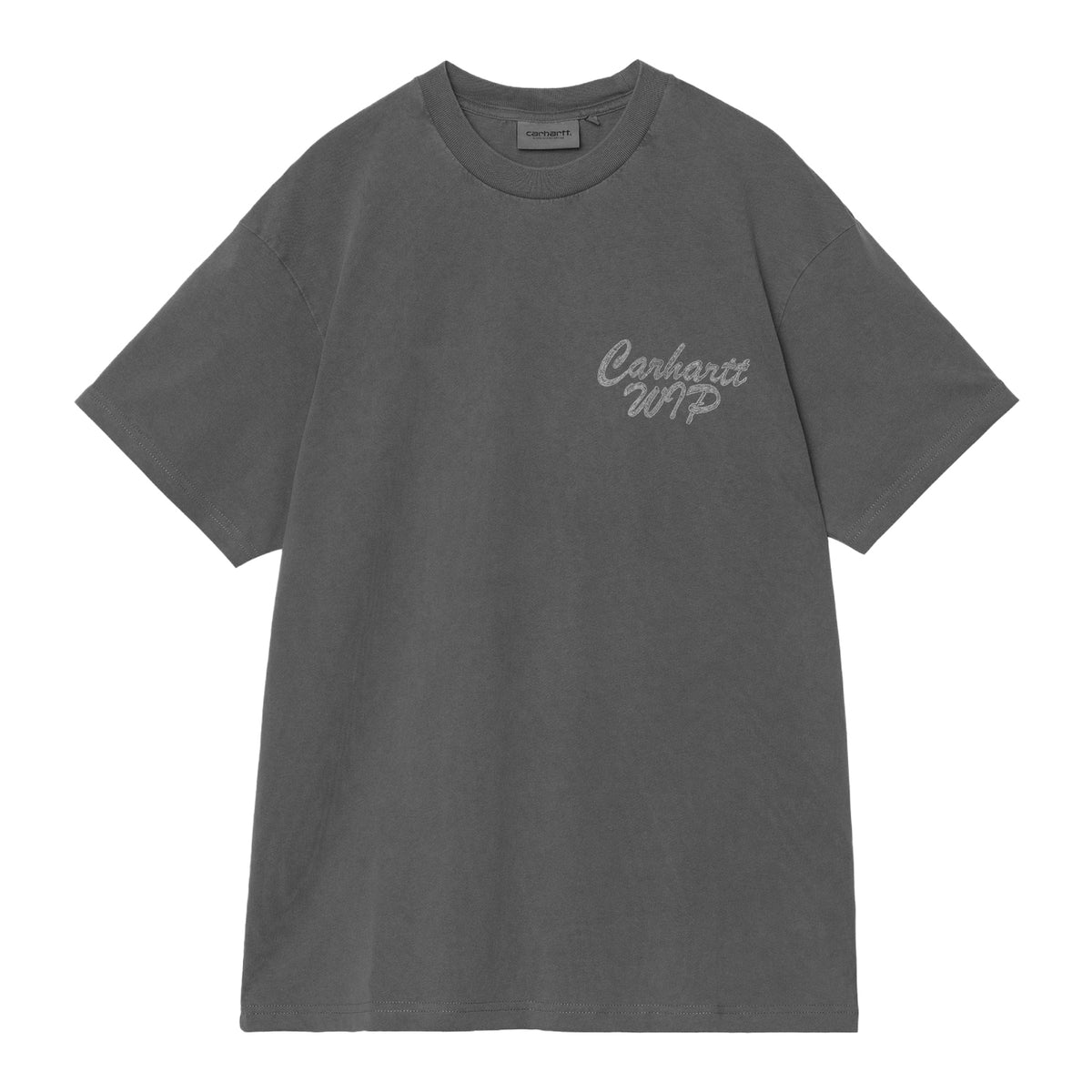 S/S Hatching Script T-Shirt - Black, garment dyed