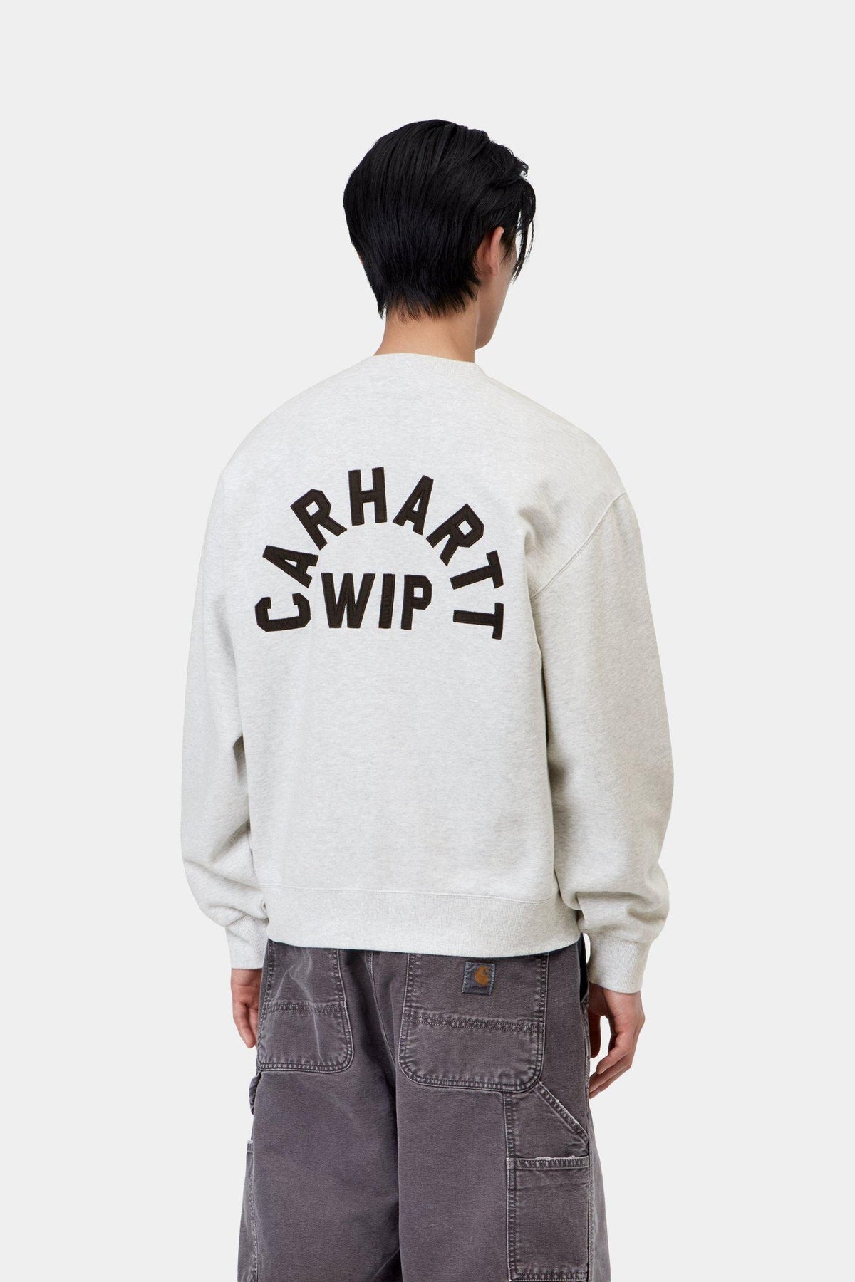 Arch Script Sweatshirt - Ash Heather / Dark Navy stone washed