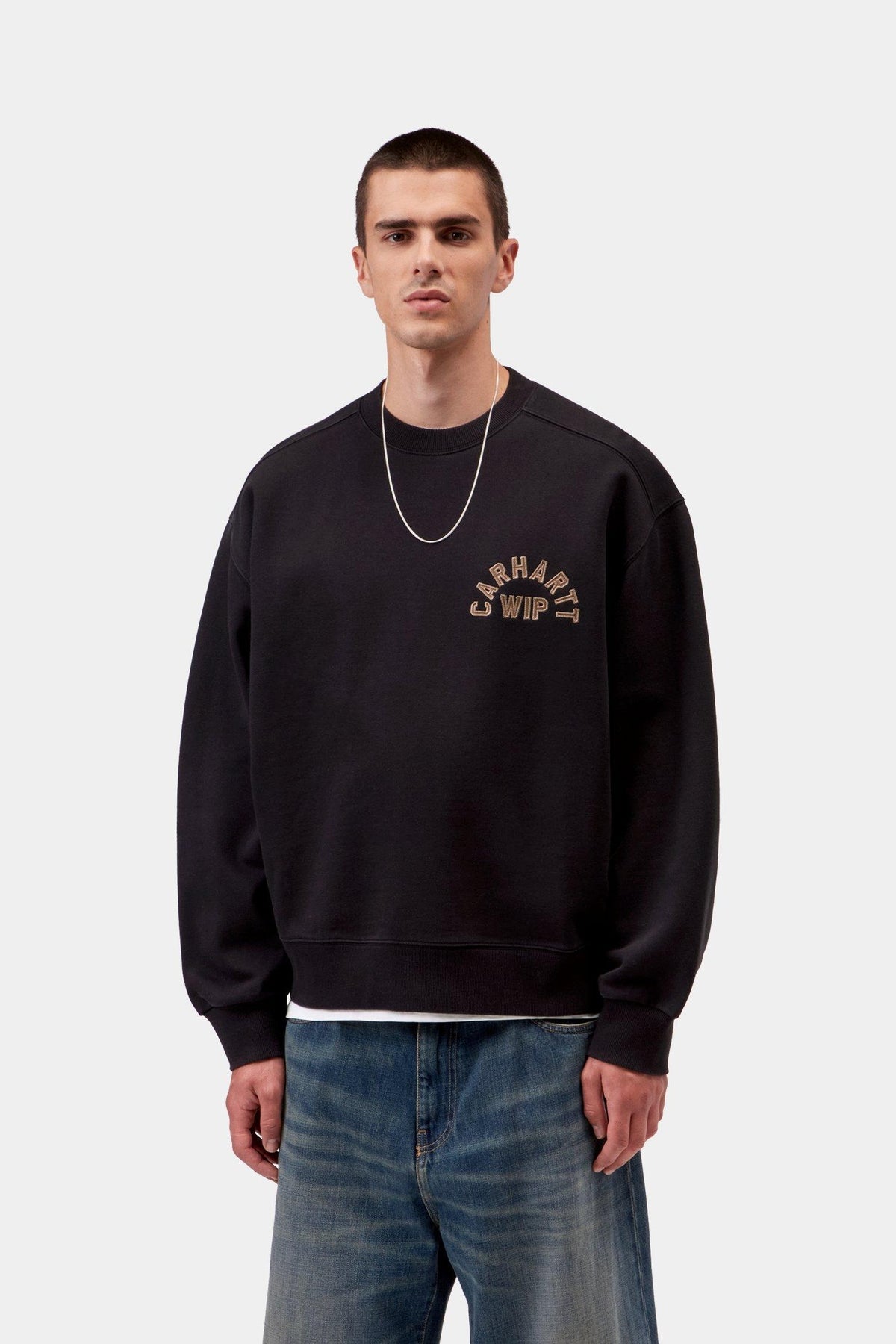 Arch Script Sweatshirt - Black / Hamilton Brown stone washed