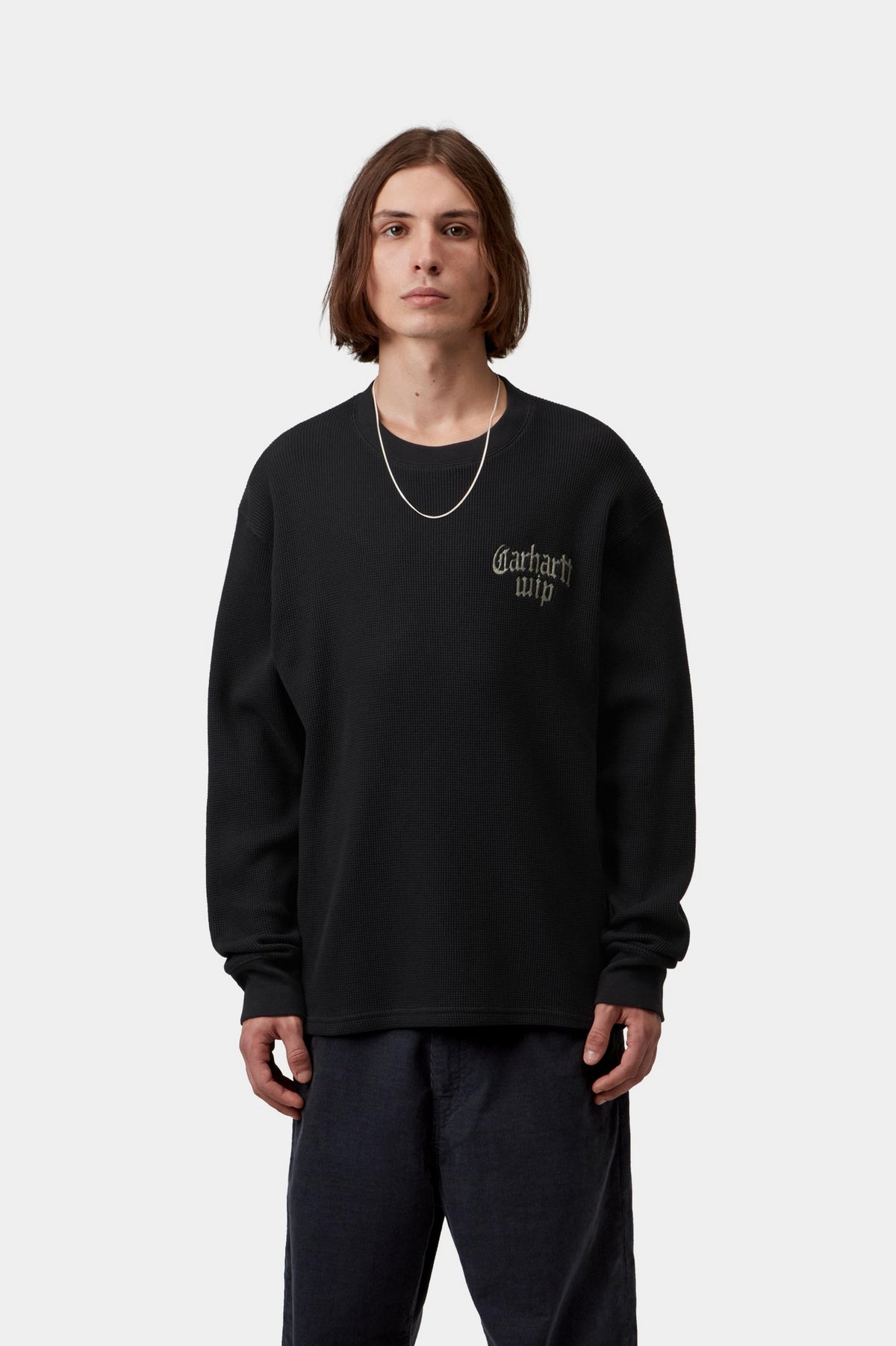 L/S Blackletter Waffle T-Shirt - Black / White